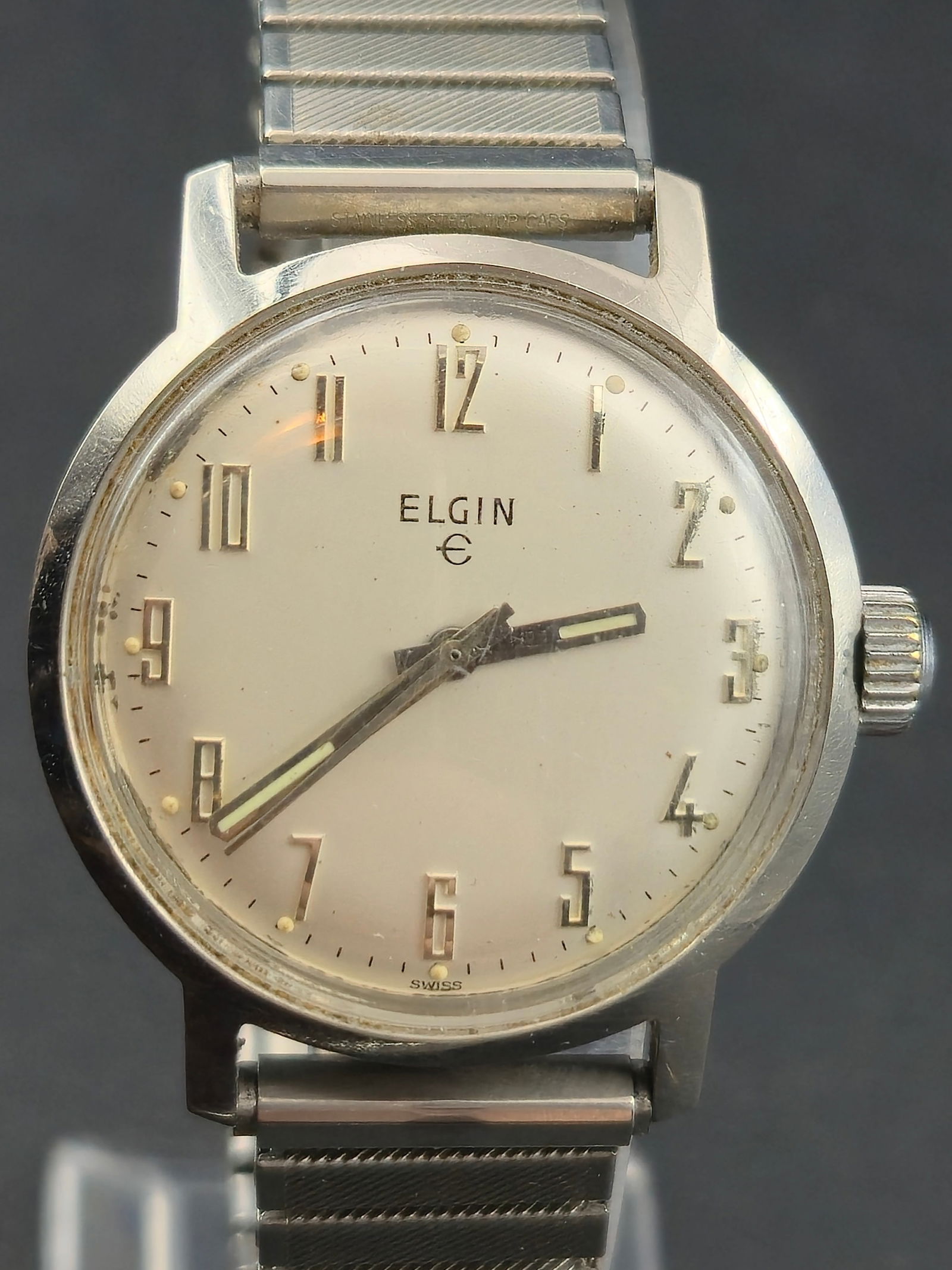 1960s Elgin Cal 327 Swiss 17J Stainless Steel Wristwatch 34mm Running (1 of 11)