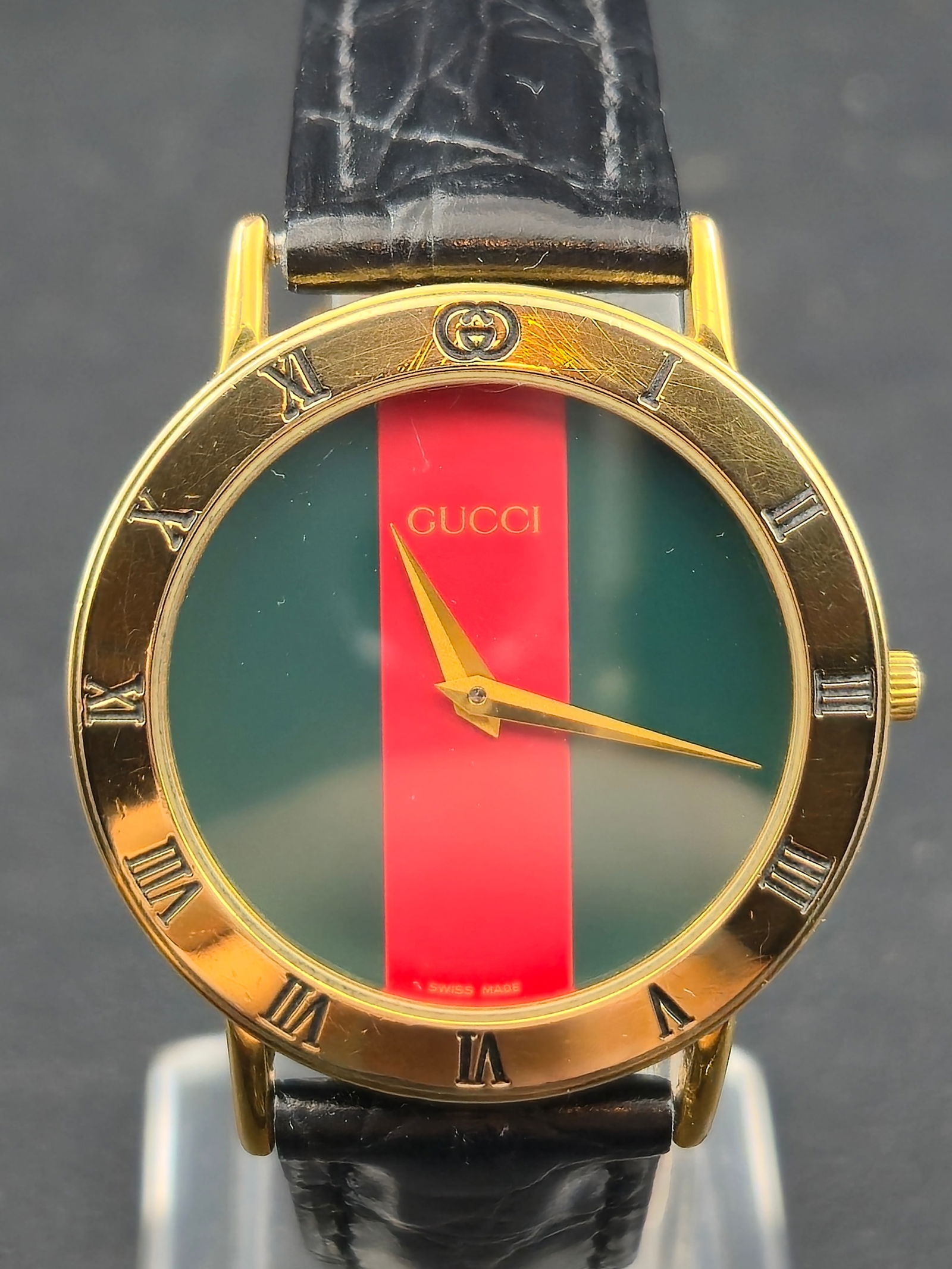 1990s Gucci Web Stripe Dial Quartz Watch Ref 3000.2.M 33mm Swiss Made New Battery Running (1 of 11)