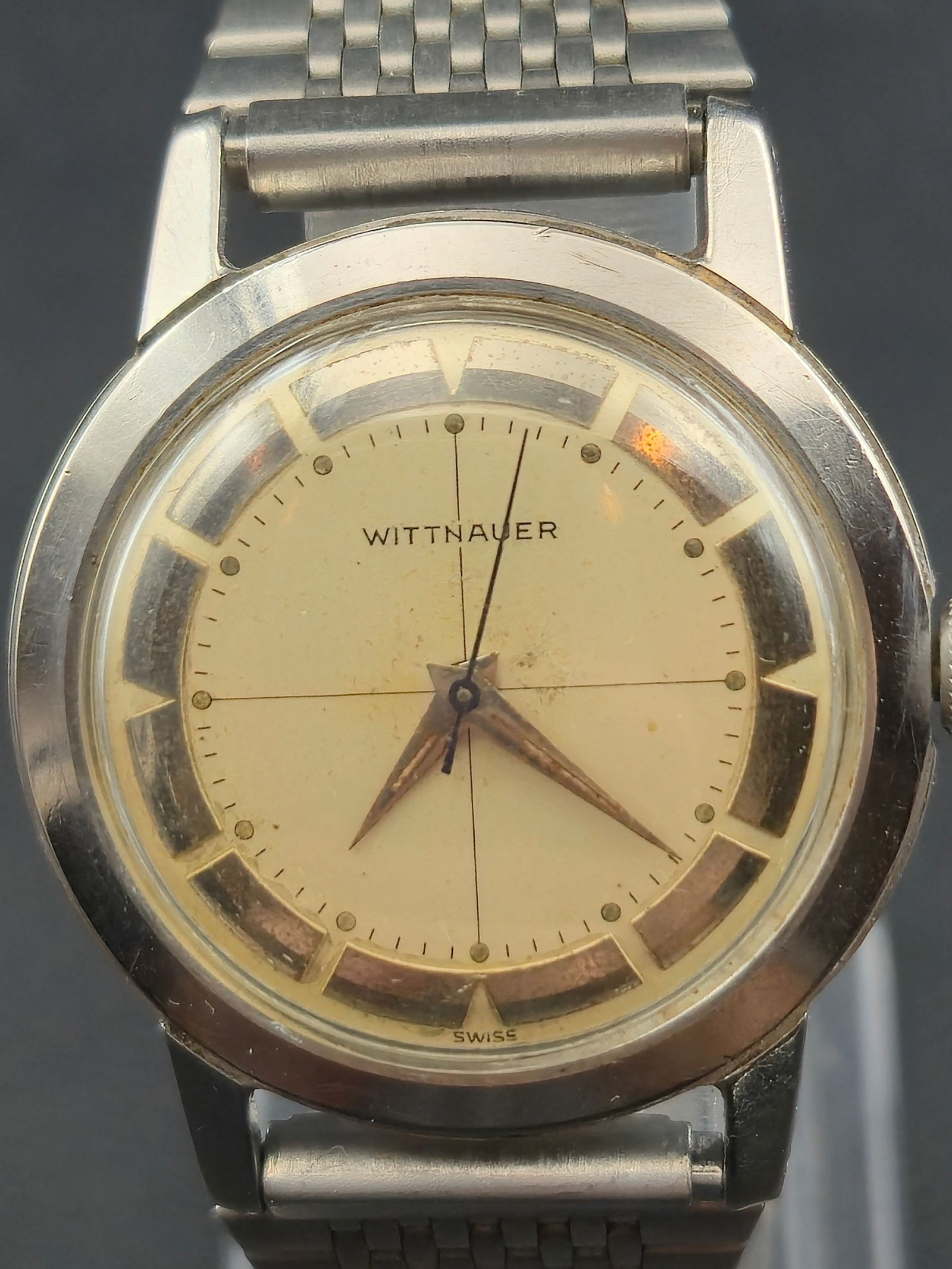 1960s Wittnauer 17J Ref 1574 Stainless Steel Crosshair Dial Watch 33mm Running (1 of 11)