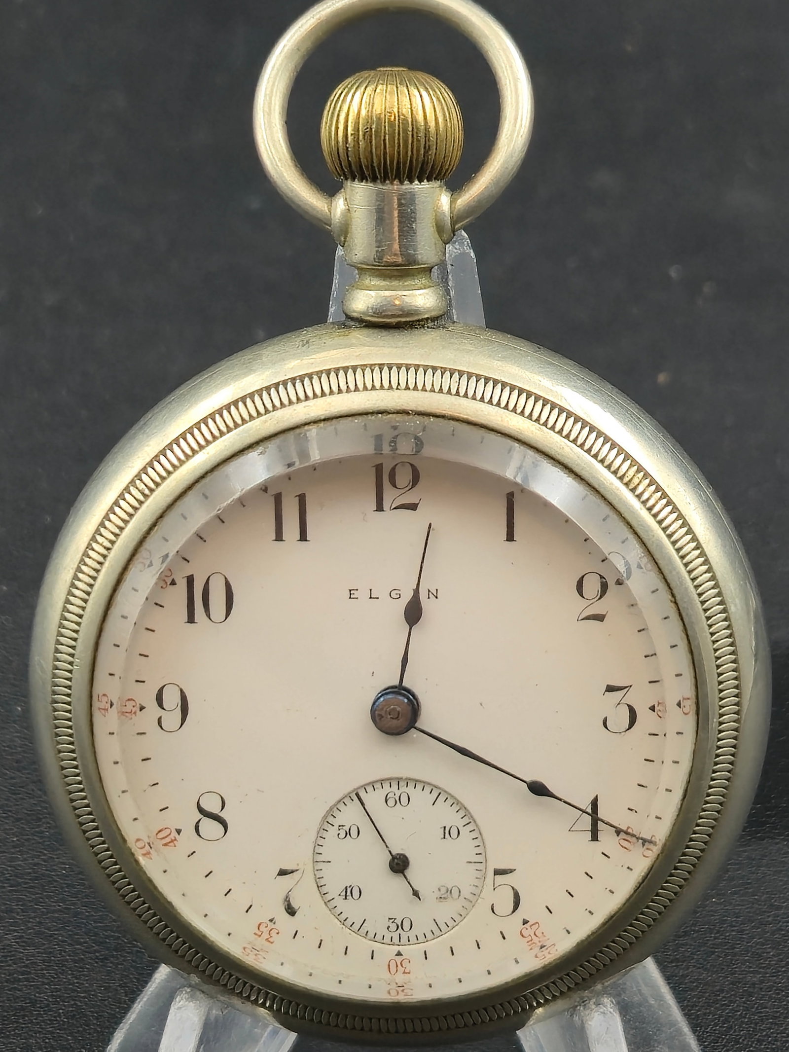 1910 Elgin Grade 294 Model 5 18s 7J Open Face Pocket Watch Silverode Case Running (1 of 9)
