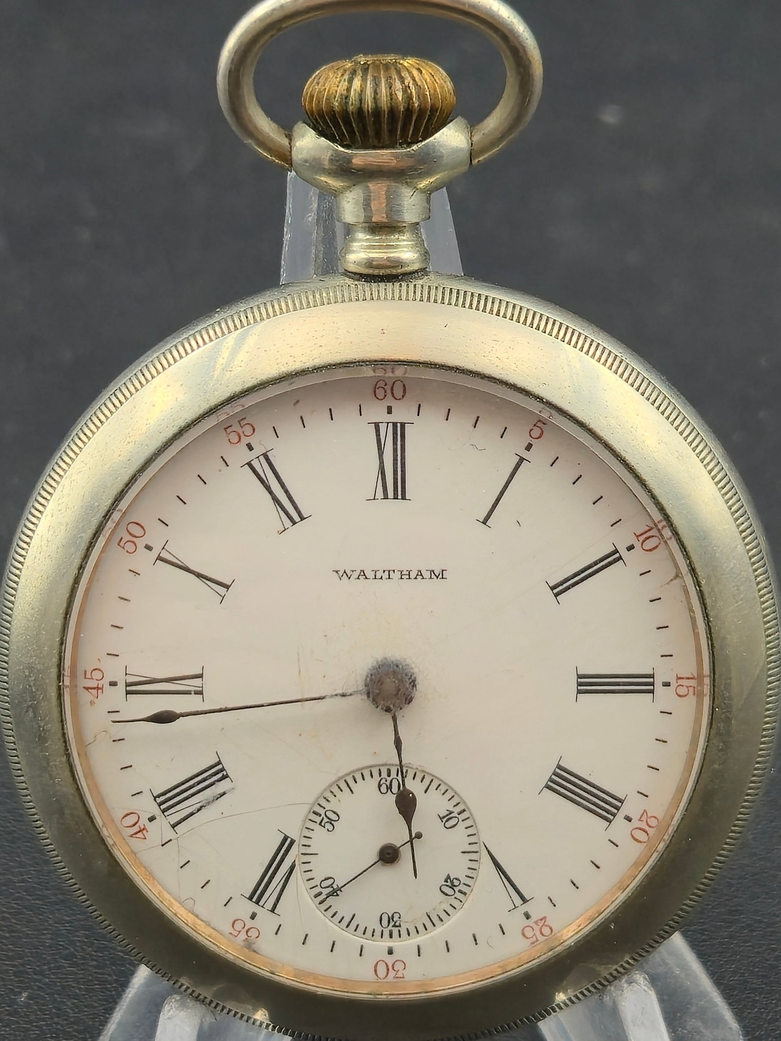 1906 Waltham Sterling Grade 18s 7J Roman Dial Pocket Watch Silverine Case Running (1 of 8)
