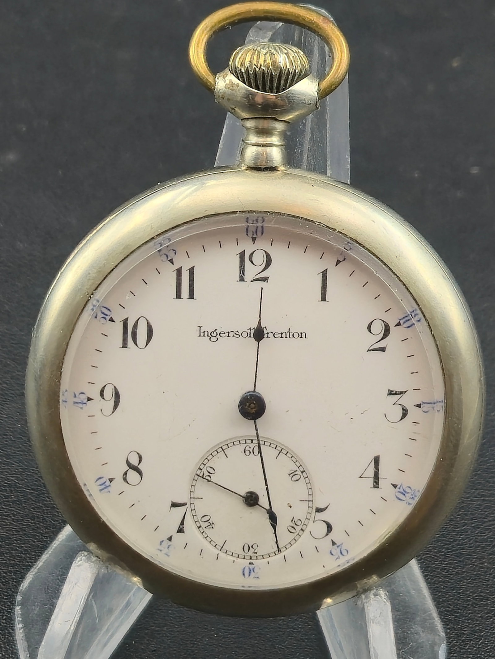 1909 Ingersoll Trenton Grade 130 Pocket Watch 16s 7J Nickel-Silver Case Runs: Vintage American pocket watch produced by Ingersoll-Trenton Watch Co. in 1909. The watch houses a 16-size Grade 130 movement with 7 jewels and a 3/4-plate nickel finish. The movement is marked “Inge