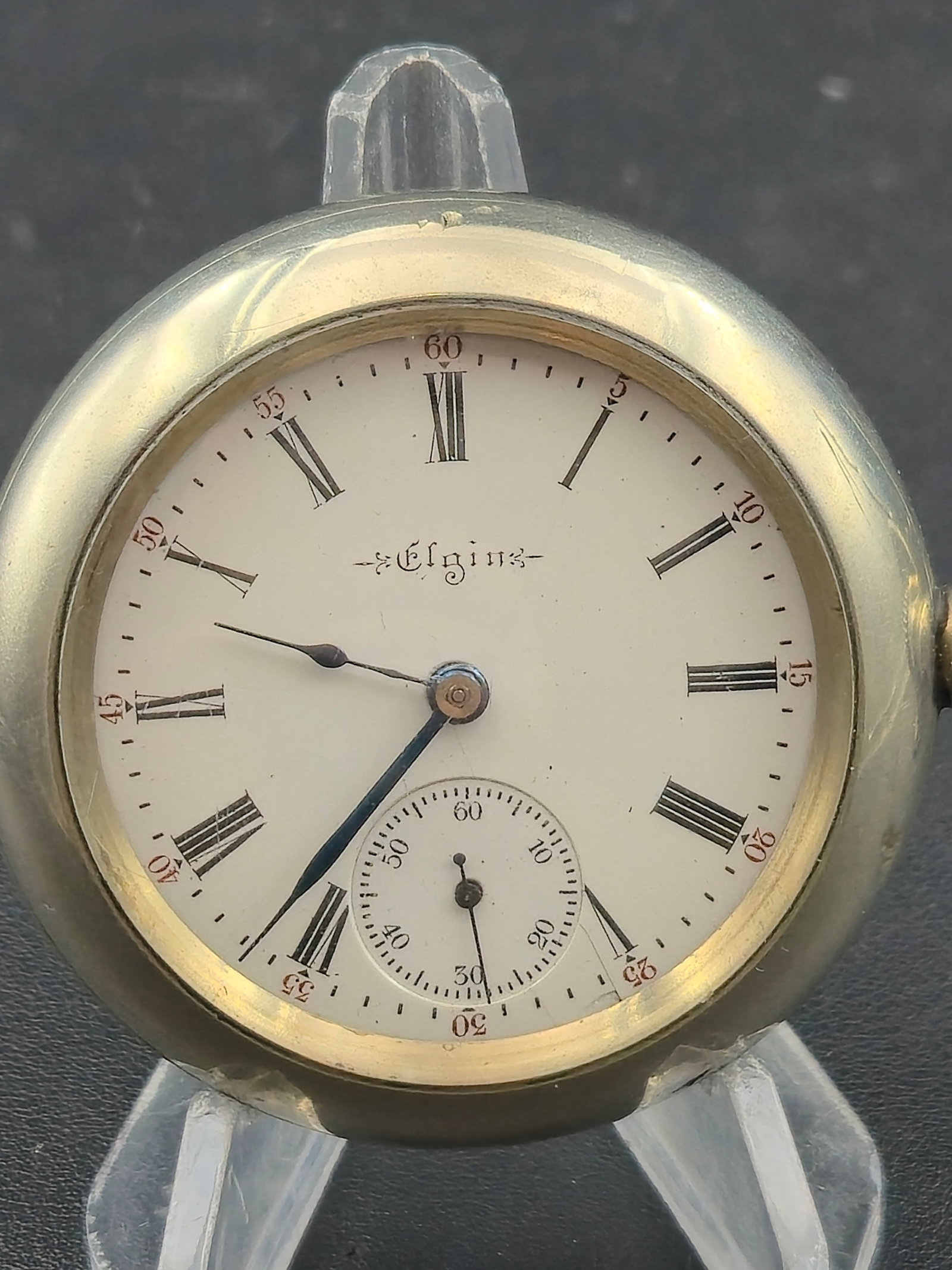 1905 Elgin Grade 309 Sidewinder Pocket Watch 18s 7J Lever Set Philadelphia Silverode Case Runs: Antique American pocket watch produced by the Elgin National Watch Company in 1905. This example uses an 18-size Grade 309 movement with 7 jewels and a gilt full plate layout. The movement is lever se