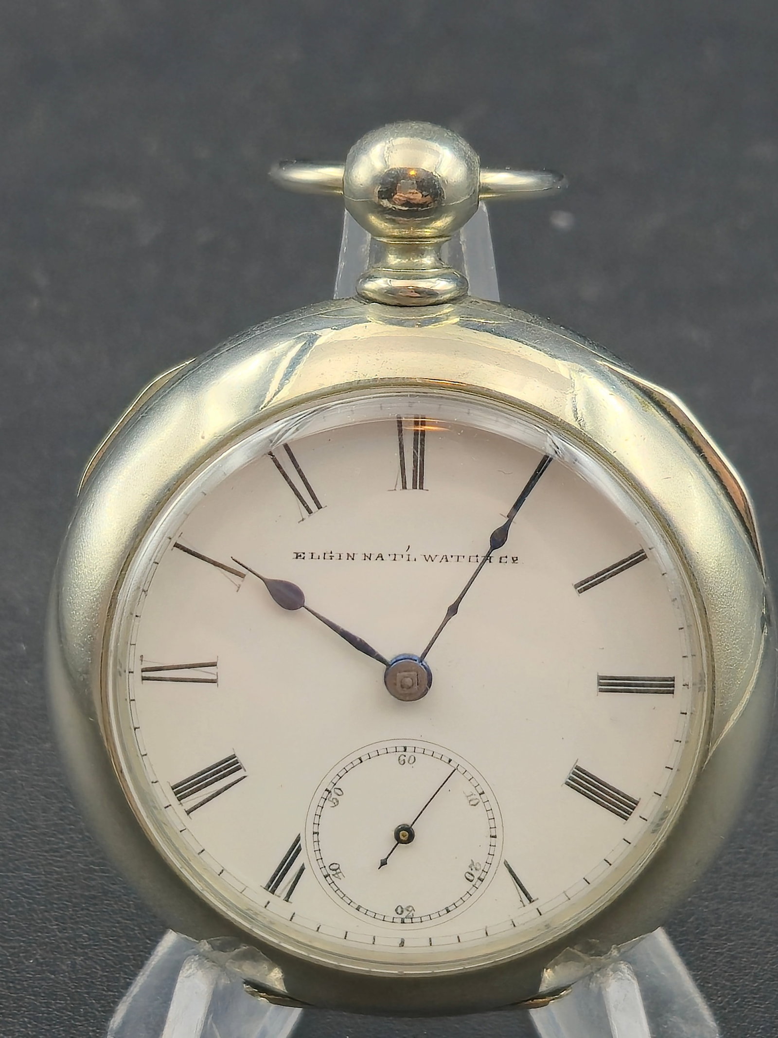 1885 Elgin Grade 97 Pocket Watch 18s 7J Key Wind Key Set Dueber Silverine Case Runs (1 of 11)