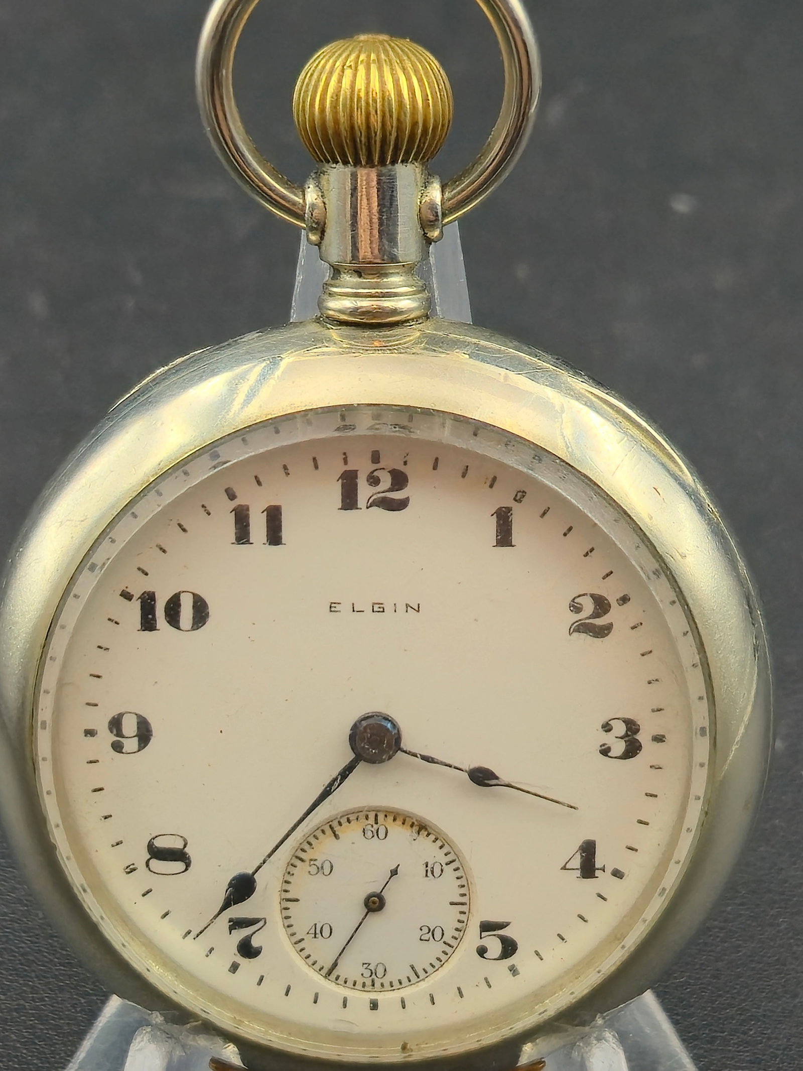 1907 Elgin Grade 336 Pocket Watch 18s 17J Moseley Regulator Keystone Silveroid Stag Case Runs (1 of 12)