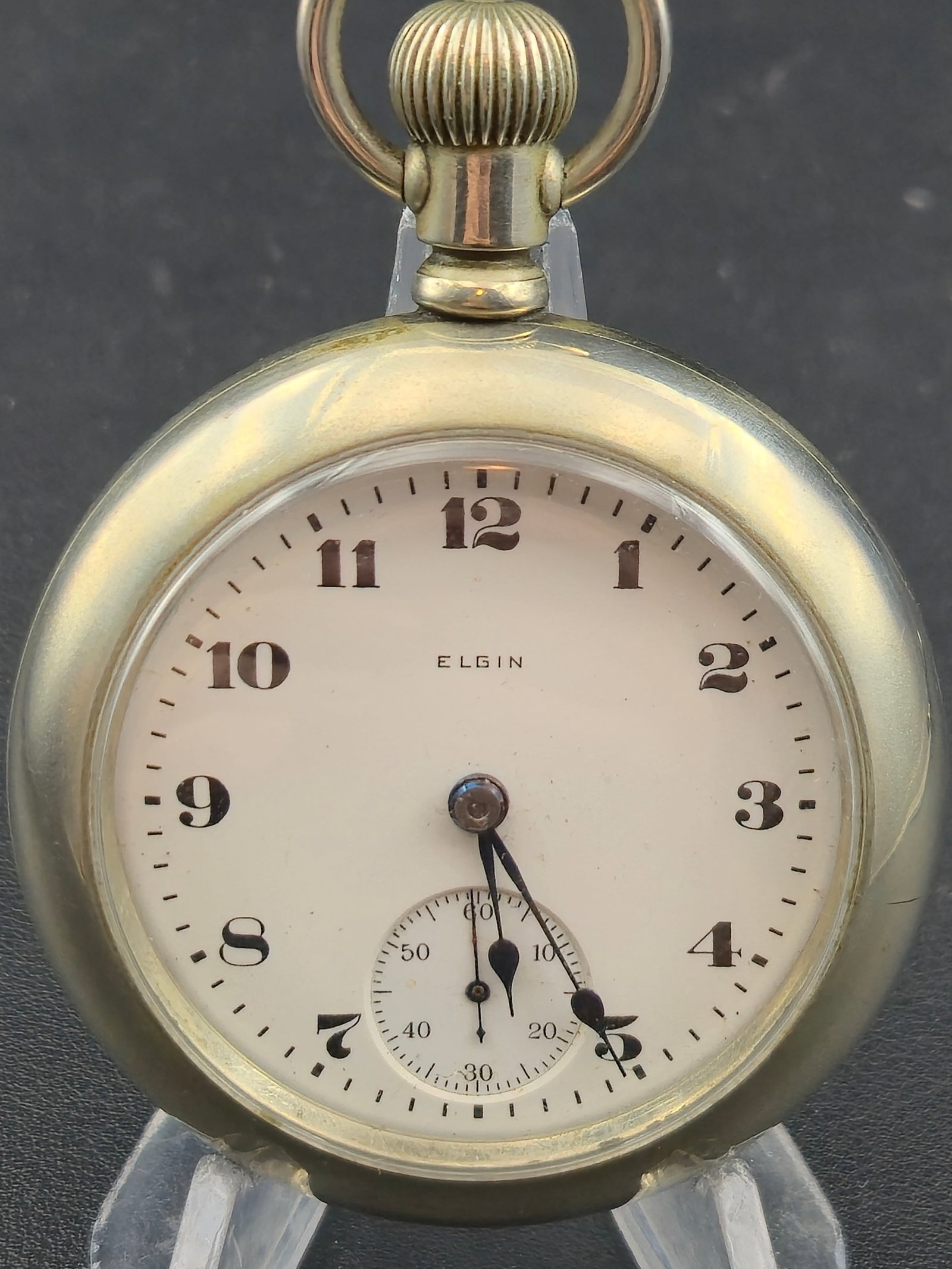 1910 Elgin Grade 336 Pocket Watch 18s 17J Silveroid Train Case Running: Vintage American pocket watch produced by Elgin National Watch Company around 1910. This watch contains an 18-size Grade 336 movement with 17 jewels and a nickel full-plate design. The movement is mar