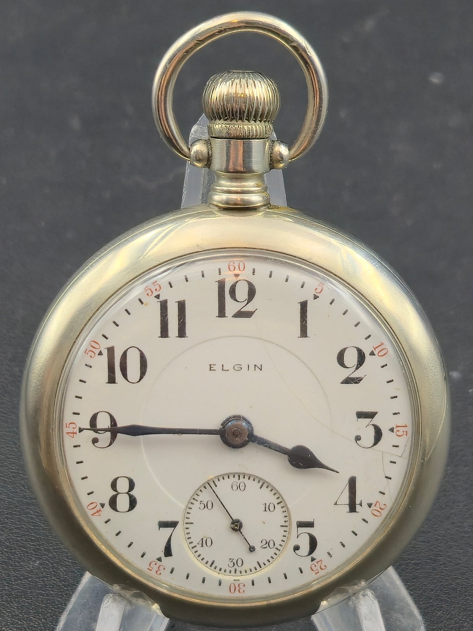 1916 Elgin Grade 336 Model 5 18s 17J Pocket Watch Serial 18967820 Star W.C.Co Nickel Case Running: Antique American pocket watch produced by the Elgin National Watch Company around 1916. The movement serial number 18967820 corresponds to Grade 336 Model 5 according to the pocket watch database. Thi