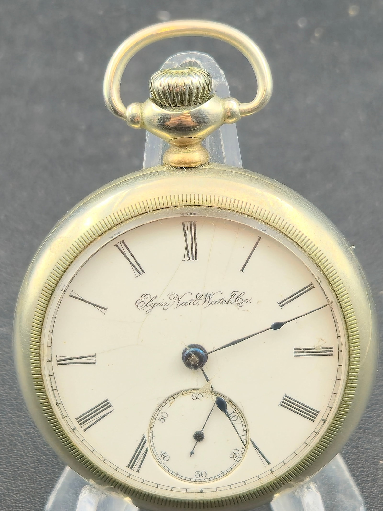 1896 Elgin Grade 73 Model 5 18s 7J Open Face Pocket Watch Serial 6440597 Running: American pocket watch produced by the Elgin National Watch Company around 1896. The movement serial number 6440597 corresponds to Elgin Grade 73 Model 5 according to the pocket watch database. This is