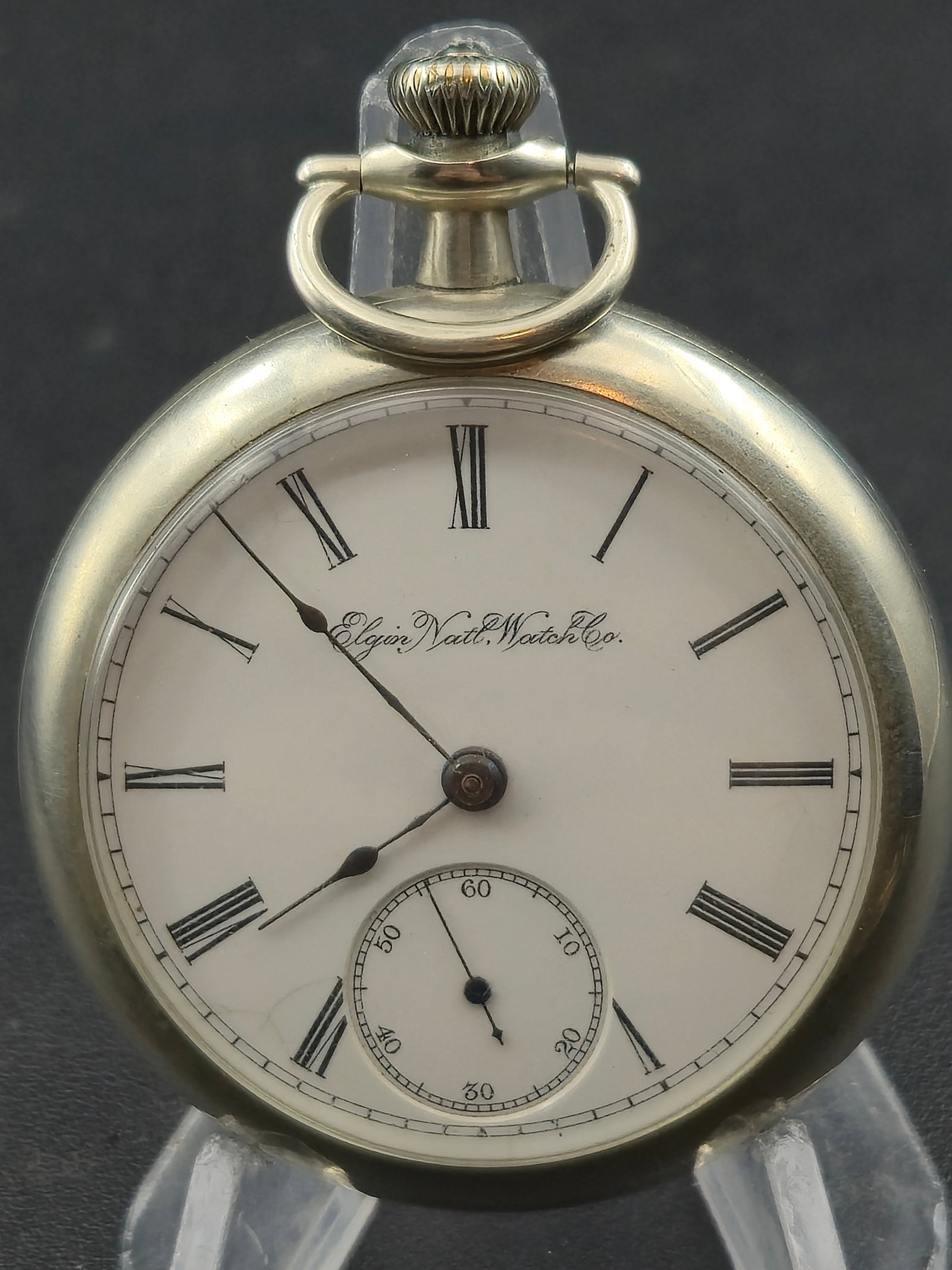 1890 Elgin Grade 73 Model 5 18s 7J Open Face Pocket Watch Train Engraved Silverode Case Running (1 of 9)