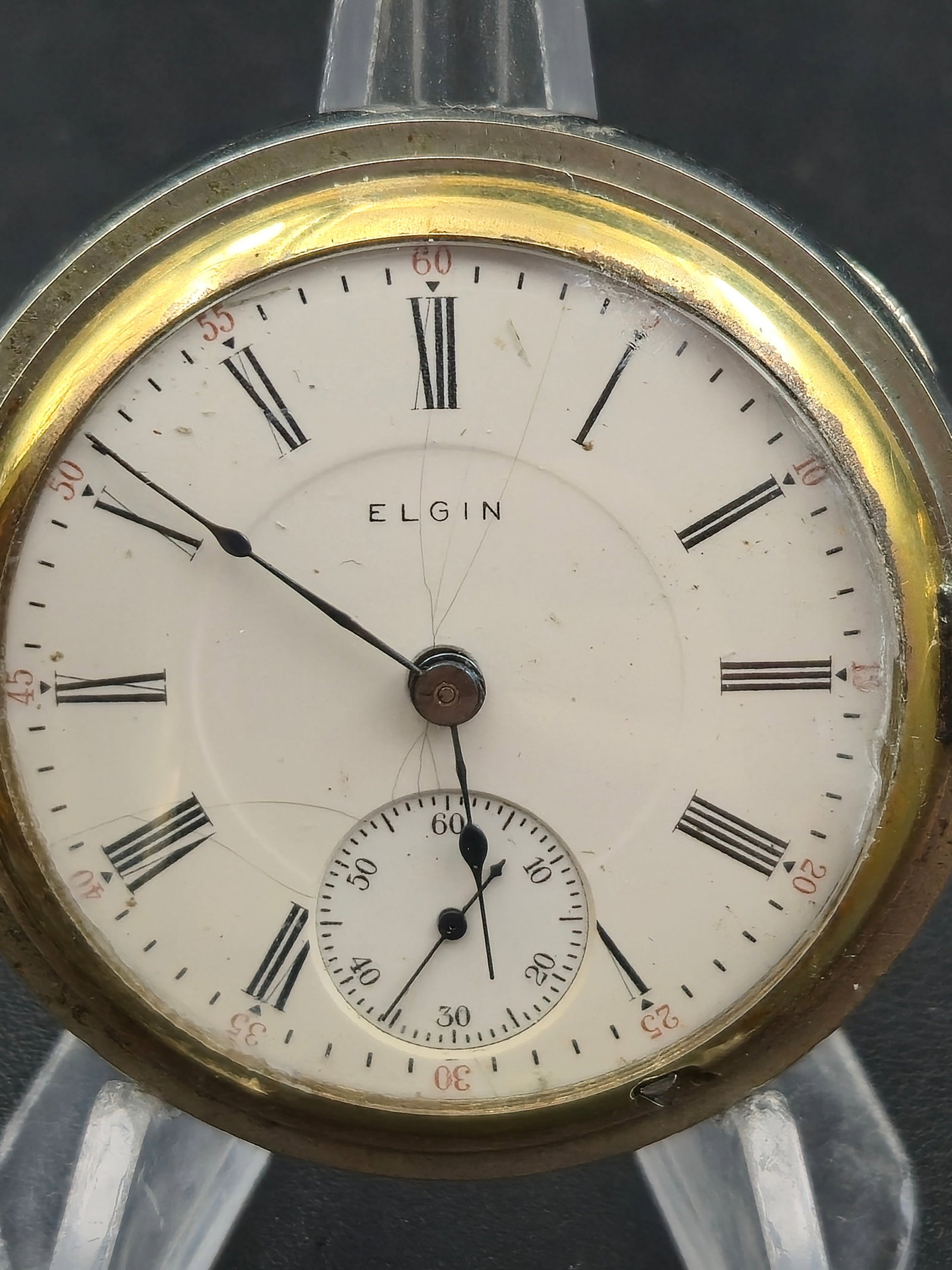 Elgin Grade 335 18s 17J 1911 Silveroid Hunting Sidewinder Pocket Watch Running: Antique Elgin Natl. Watch Co. pocket watch, Grade 335, Model 4, produced circa 1911 with movement serial 15355153 confirmed by provided database images. Nickel full plate movement with 17 jewels, scre