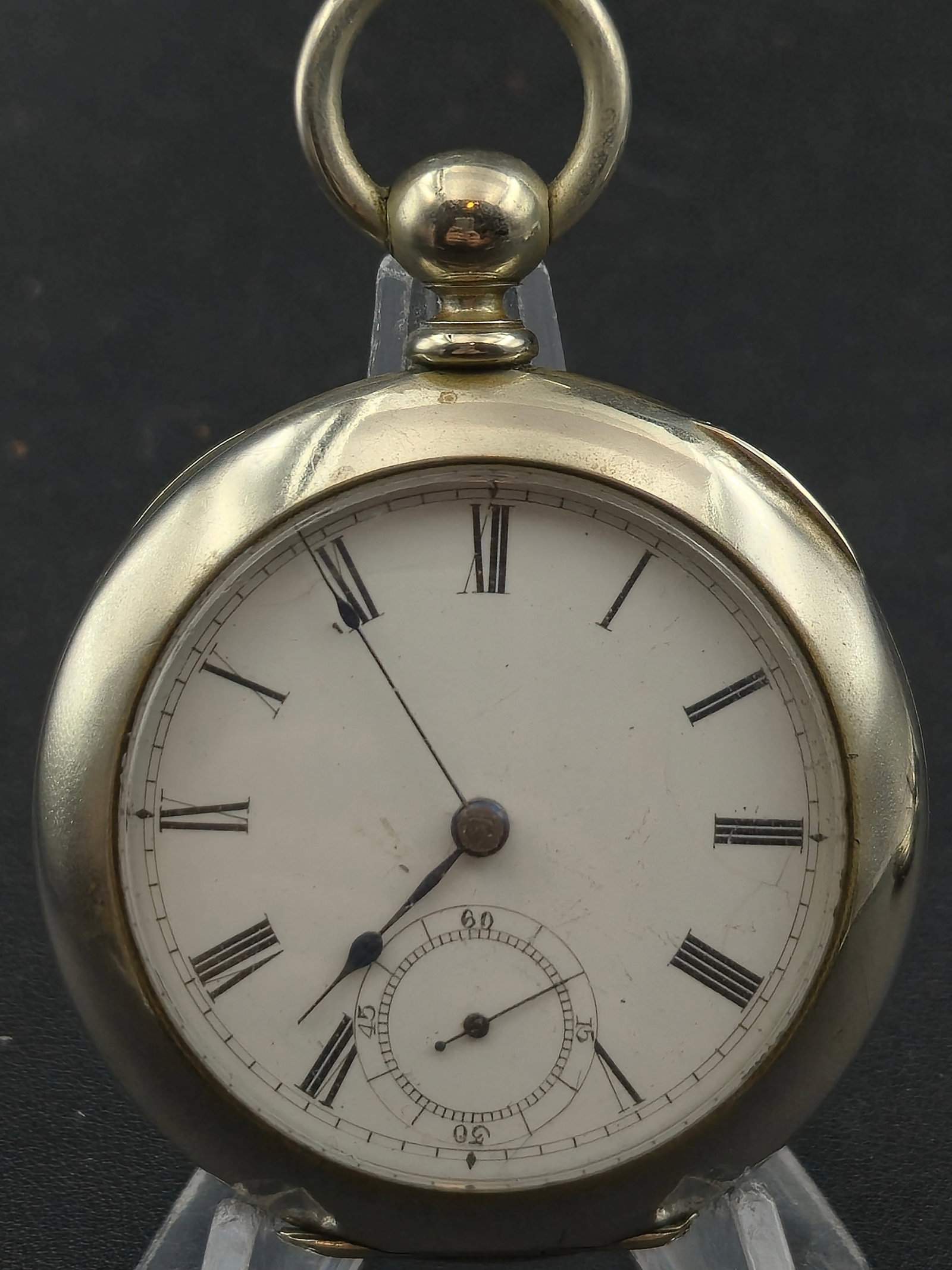 Waltham 1880 Broadway 18s Key Wind Pocket Watch Silverine Case Running: Antique American Waltham Watch Company pocket watch powered by a Broadway grade movement, Model 1877, dating to circa 1880–1881. Key wind / key set configuration with full plate gilt movement marked