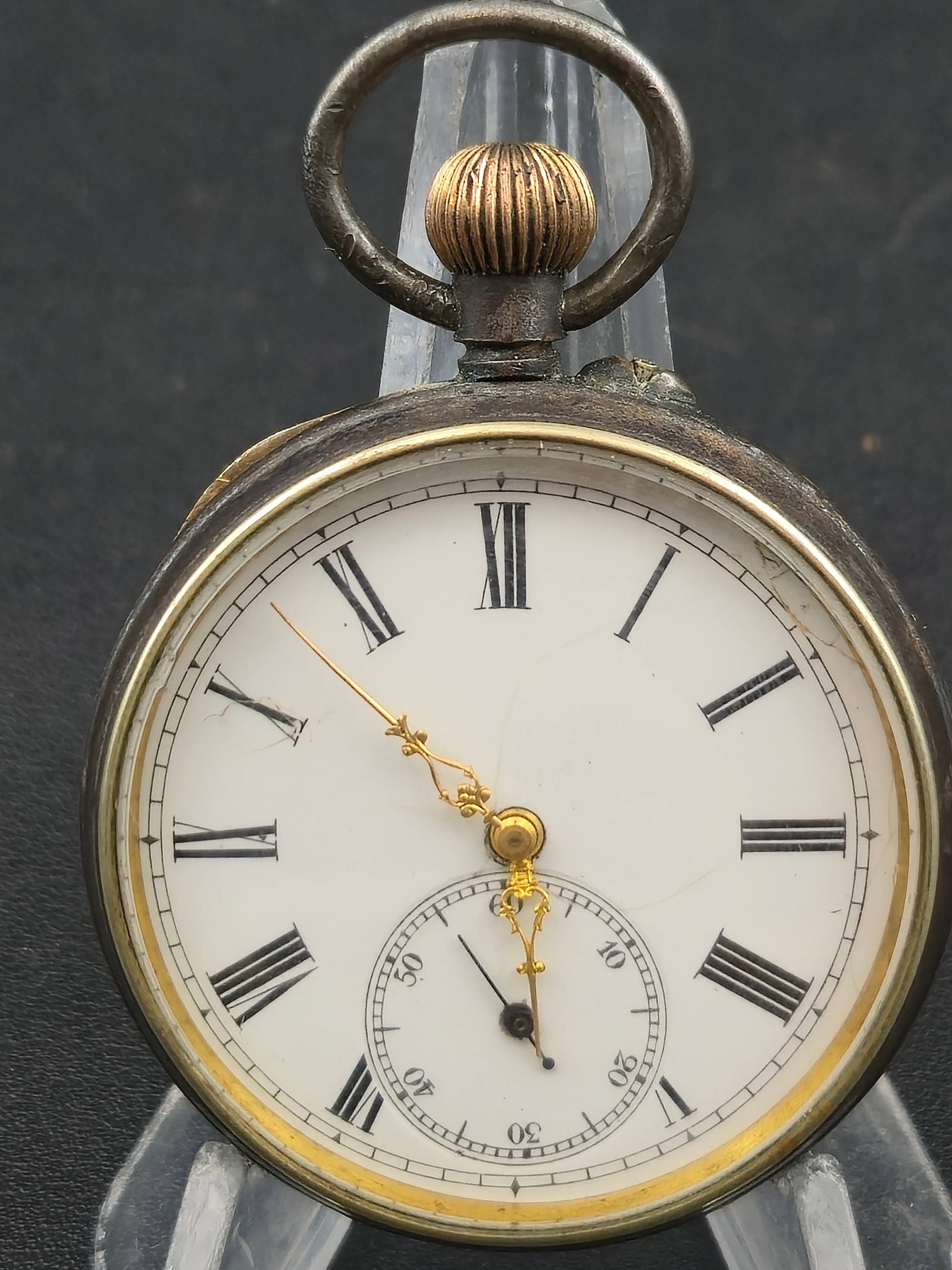 Antique Swiss Gunmetal Pocket Watch 48mm Roman Dial Keyless Lever Cuvette Garant Running c1910 (1 of 9)