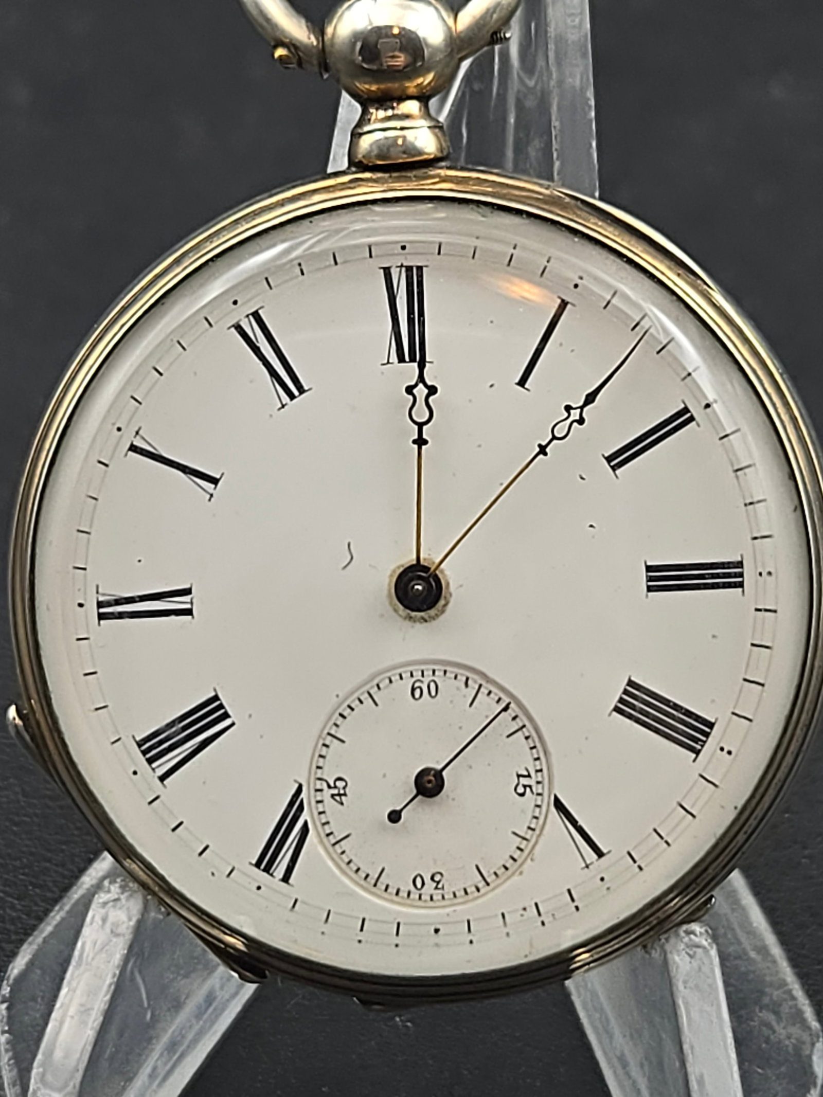 Antique Swiss Cylinder Pocket Watch 48mm 8 Rubis Silver Case Fancy Back Runs c1880: Antique Swiss pocket watch with white enamel Roman numeral dial and subsidiary seconds at 6. Features ornate Louis-style hands and a clean classic layout.Movement is a gilt cylinder escapement design,