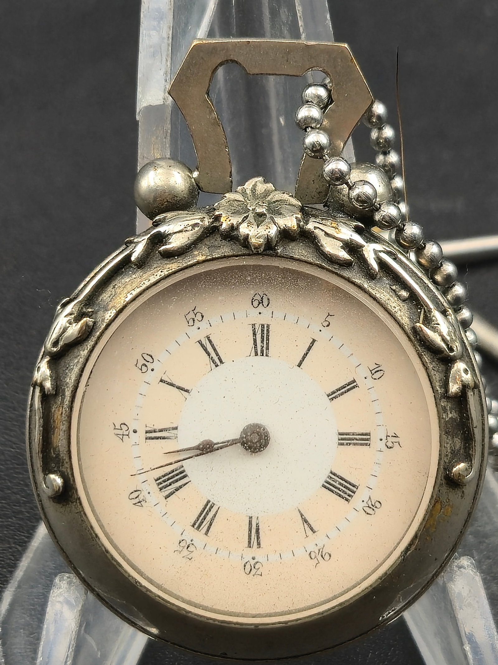 Antique Swiss Pocket Watch 38mm Silver Pink Dial Exhibition Back Key Wind Cylinder Runs c1880 (1 of 7)