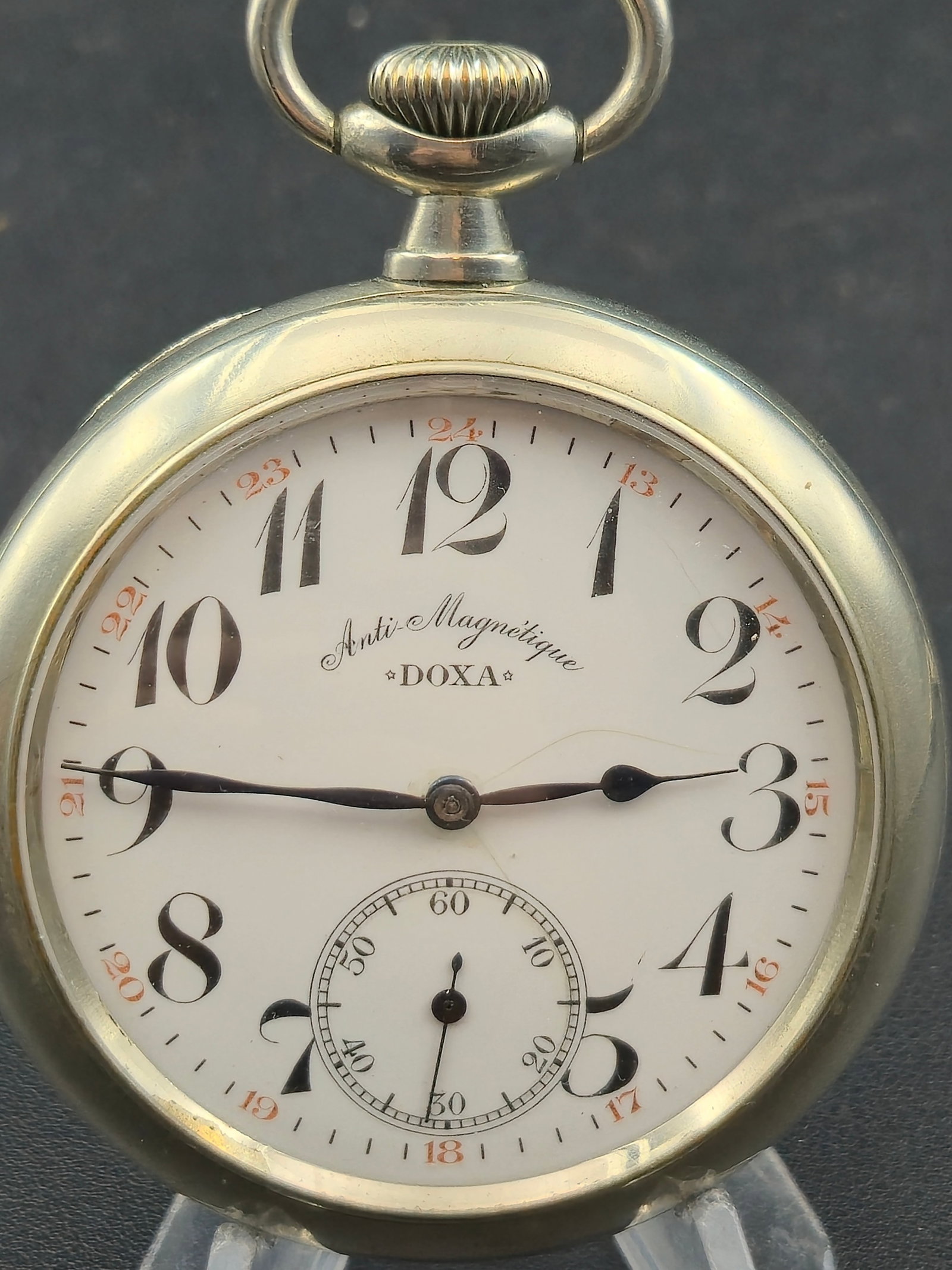 1905 Doxa Anti Magnetique Pocket Watch 67mm Argentan Case Medaille D’Or Liege Running (1 of 11)