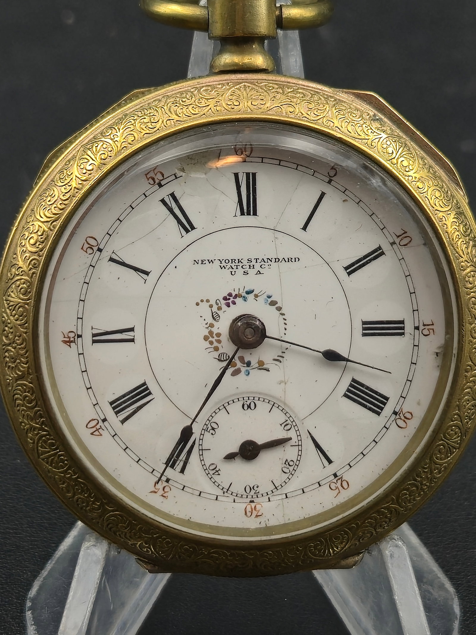 1900s New York Standard Watch Co Pocket Watch 50mm Train Case Gold Tone Running (1 of 10)