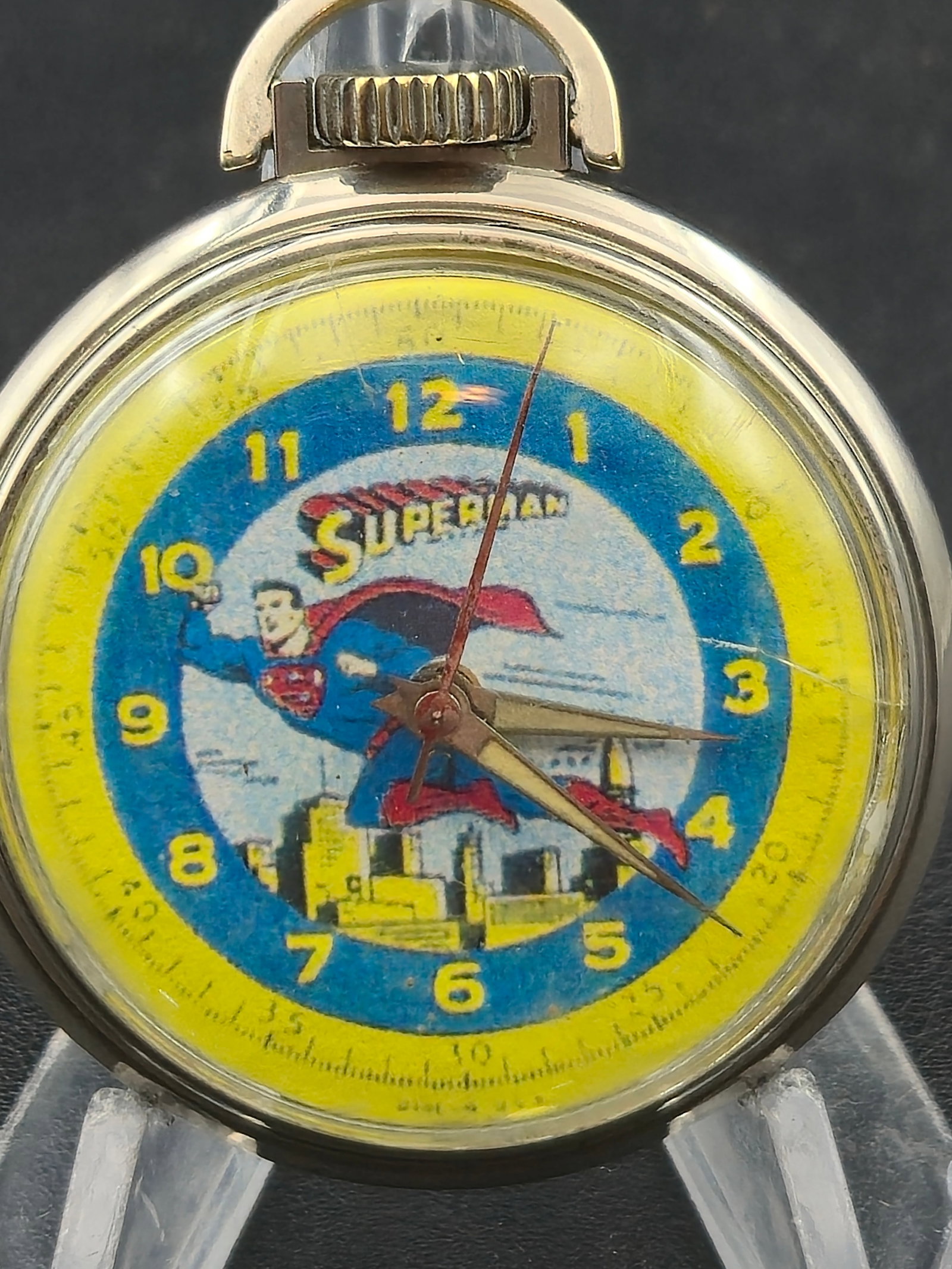 Bradley Superman Pocket Watch Mechanical USA Model 90002 50mm Silver Tone Running Vintage (1 of 7)