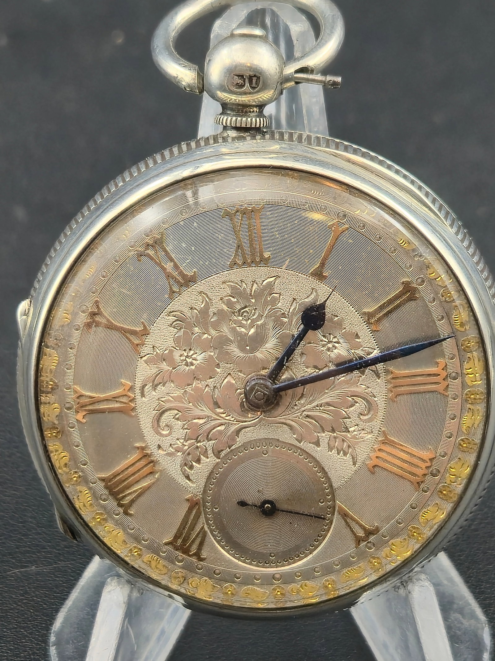 c1880 R Marshall Sleaford English Fusee Pocket Watch 800 Silver Case Gilt Sterling Dial Running (1 of 13)