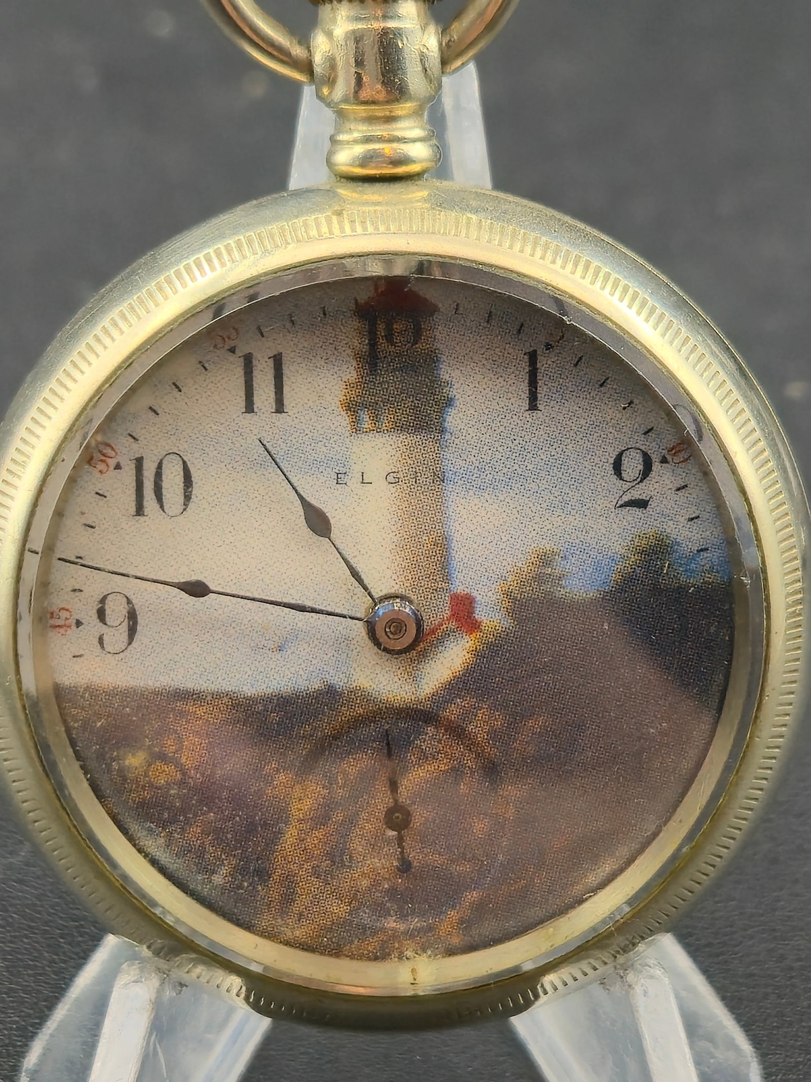1912 Elgin Grade 294 18s 7J Pocket Watch Lighthouse Transfer Dial Running (1 of 6)