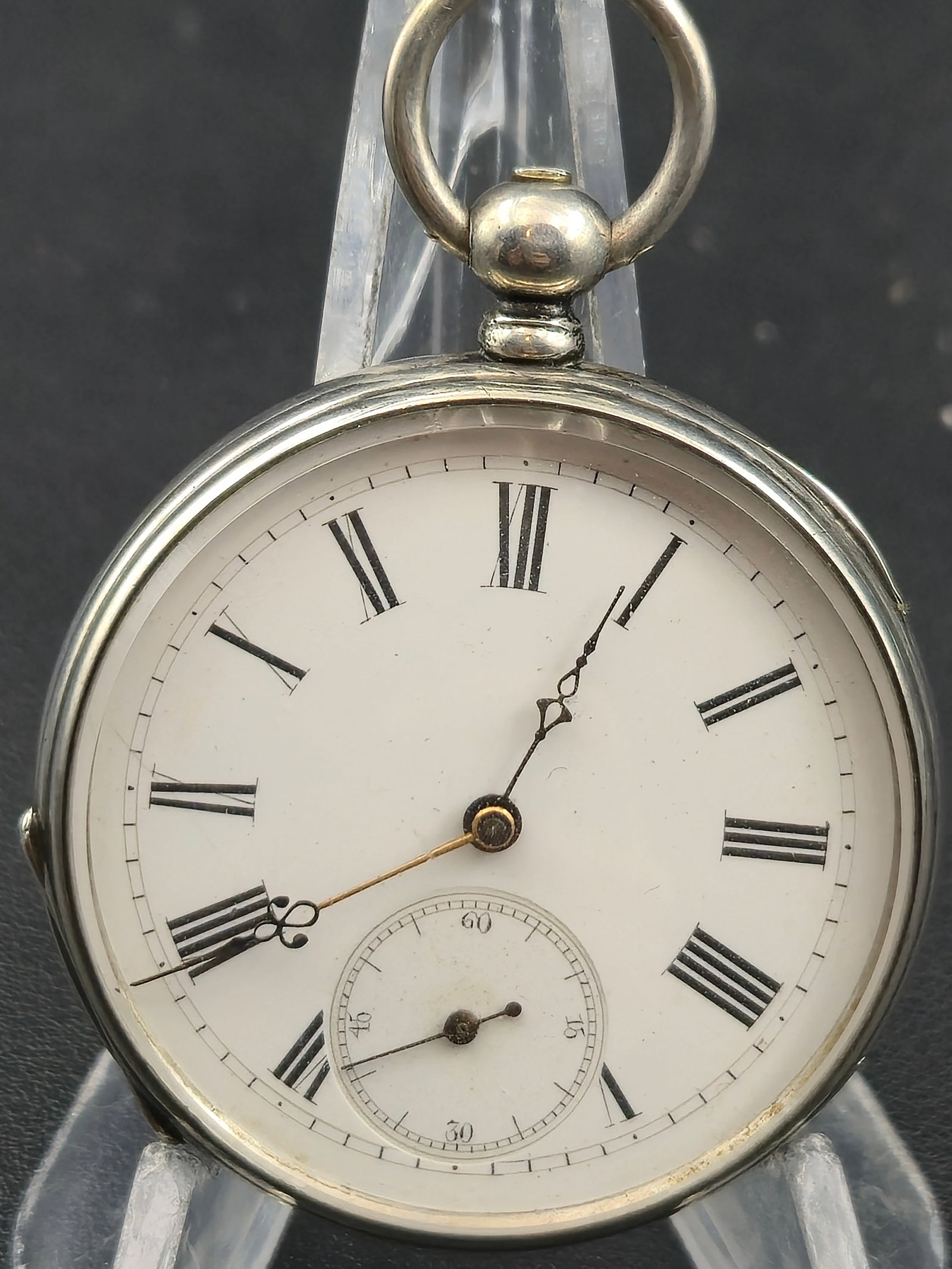 Antique Swiss Cylinder Pocket Watch Silver Case 46mm 15J Key Wind Runs c1880s (1 of 10)