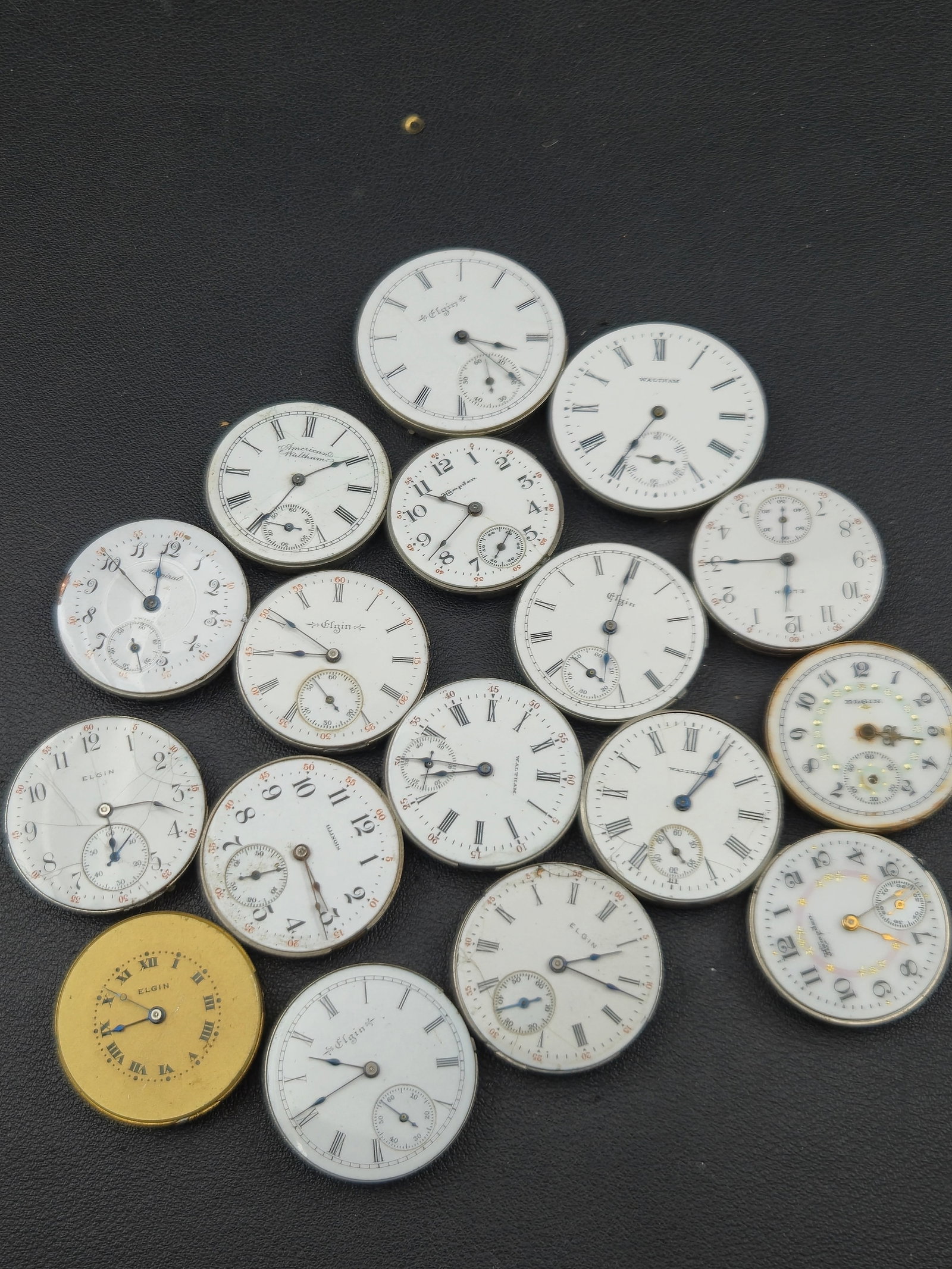 Elgin Waltham American Pocket Watch Dials Lot Enamel Roman Sub Seconds Mixed Some Running (1 of 14)