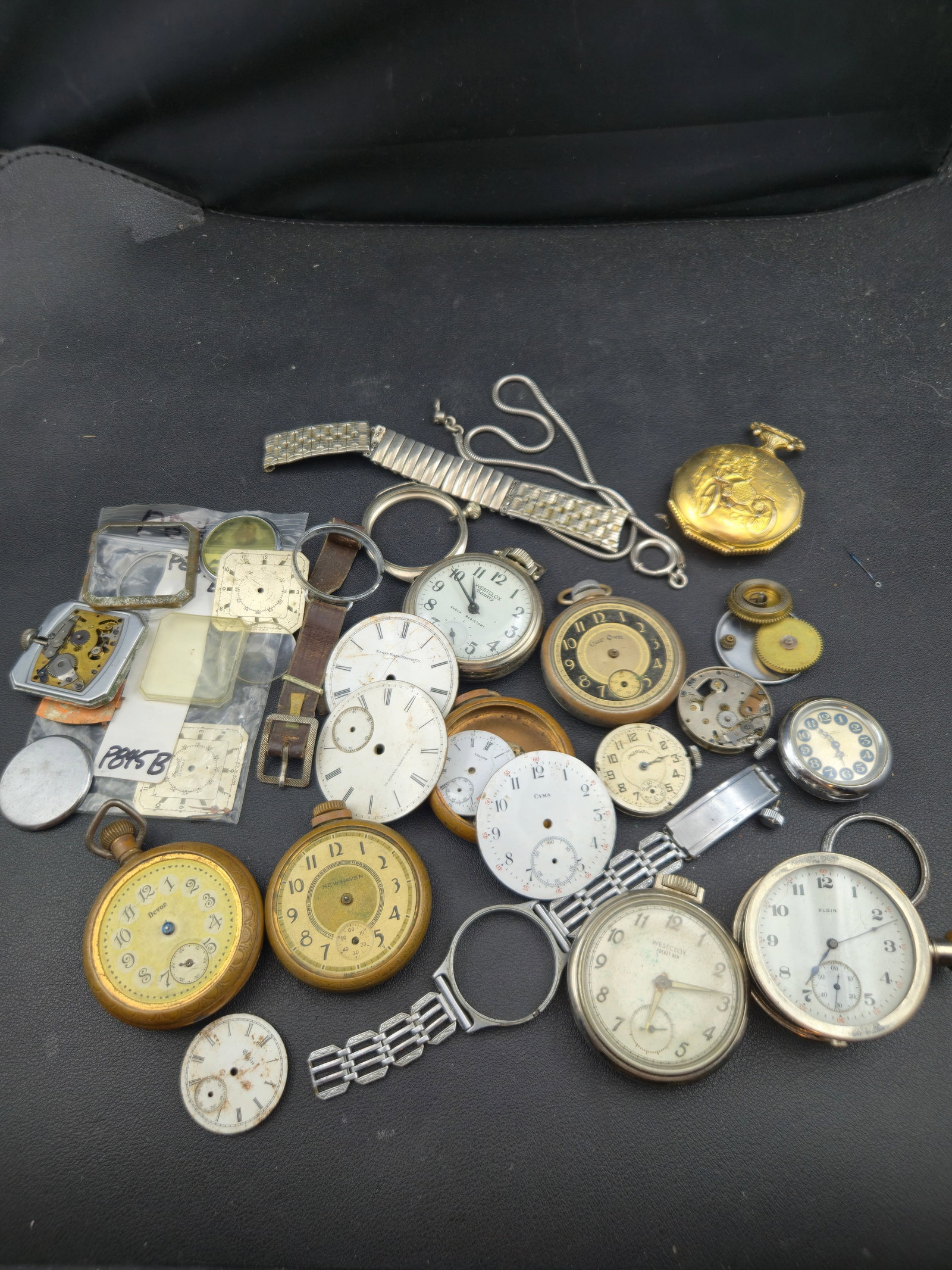 Elgin Westclox Cyma Pocket Watch Parts Lot Cases Dials Movements Chains Repair Untested Mixed Group (1 of 10)