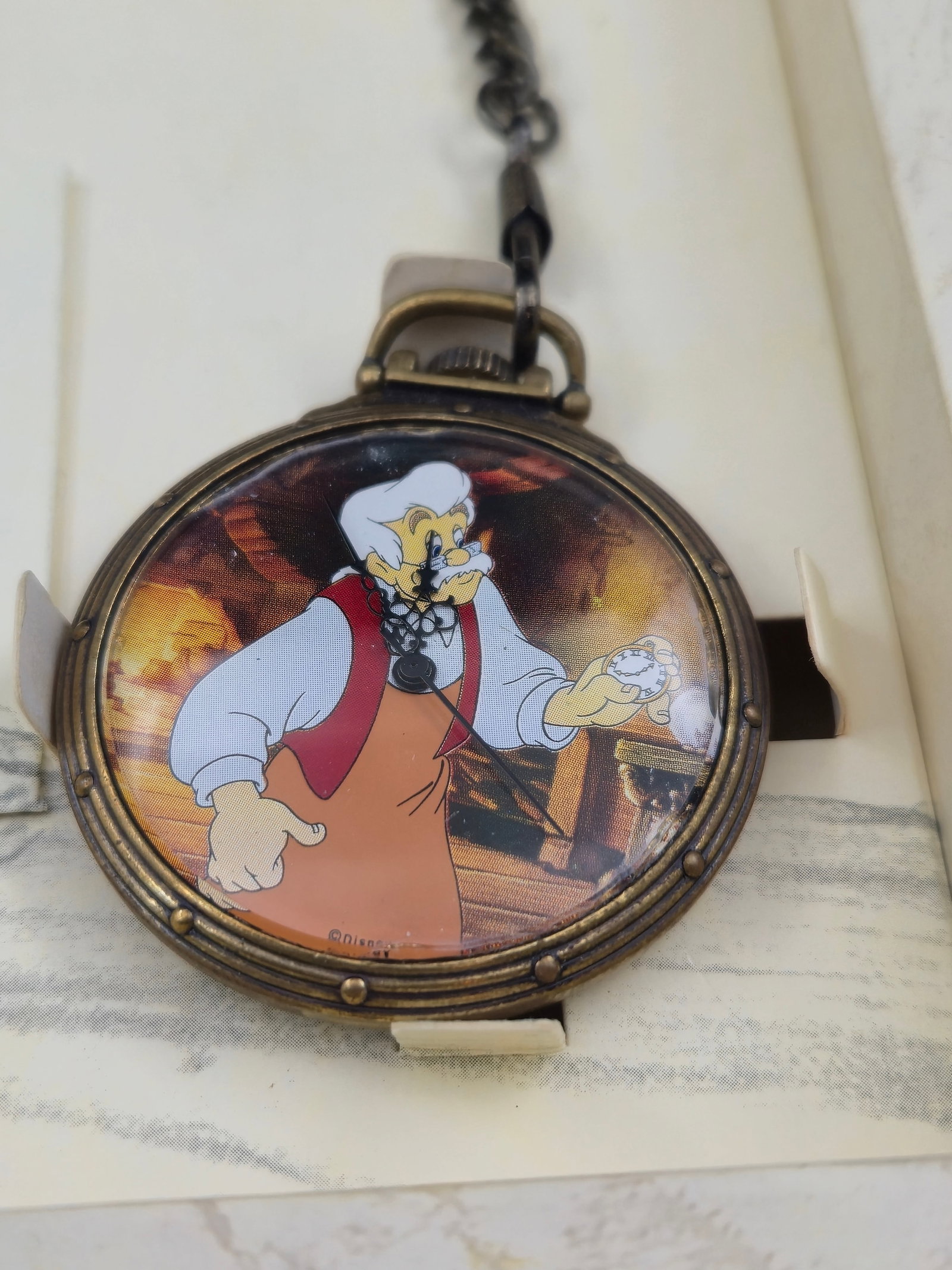 Walt Disney Pinocchio Pocket Watch Limited Edition DS49 0038/7500 Book Set Chain Box Running: Walt Disney Classic Pinocchio limited edition pocket watch from Series II, model DS49, numbered 0038 of 7500. Full collector presentation set including book-style case, chain, paperwork, and original