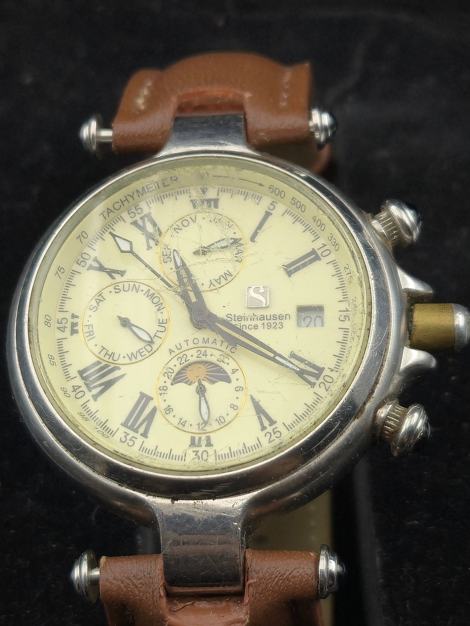 Steinhausen Automatic Chronograph Moonphase Triple Calendar Tachymeter Steel Case Mens Watch (1 of 6)