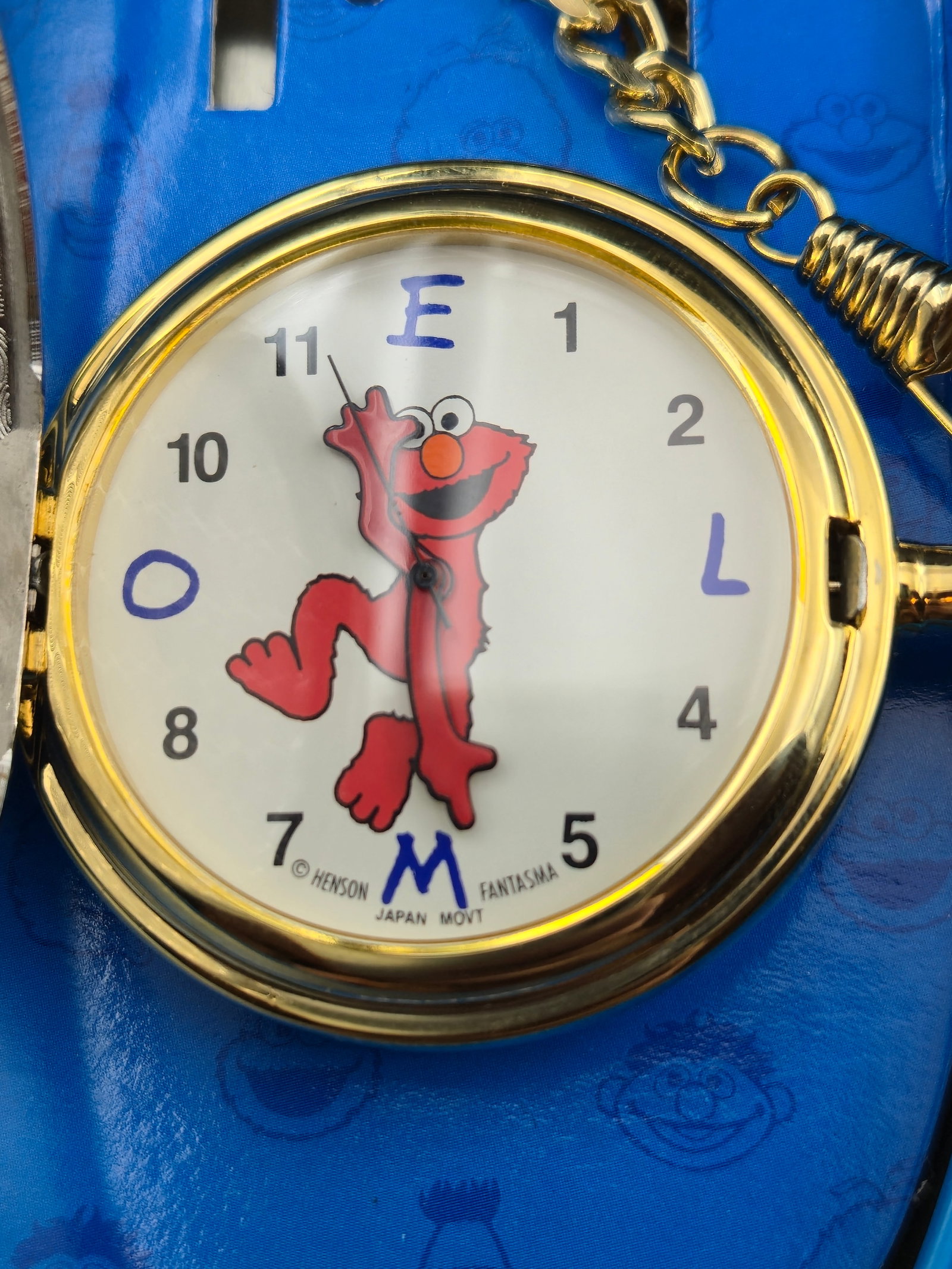 Fantasma Sesame Street Elmo Pocket Watch NOS Full Set Box Japan Quartz (1 of 6)