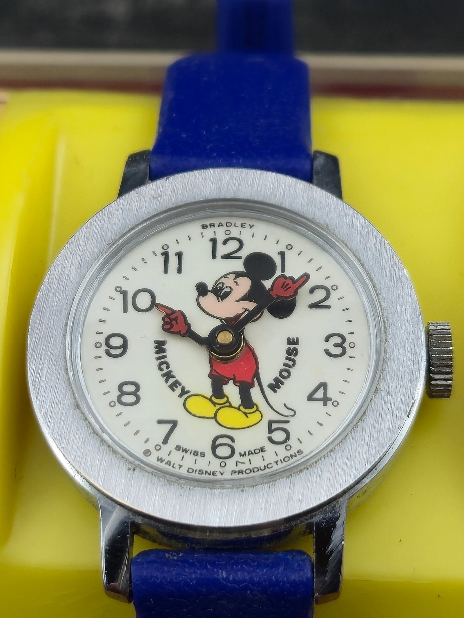 1970s Bradley Mickey Mouse Watch Swiss Made Disney w Display Case Runs (1 of 9)