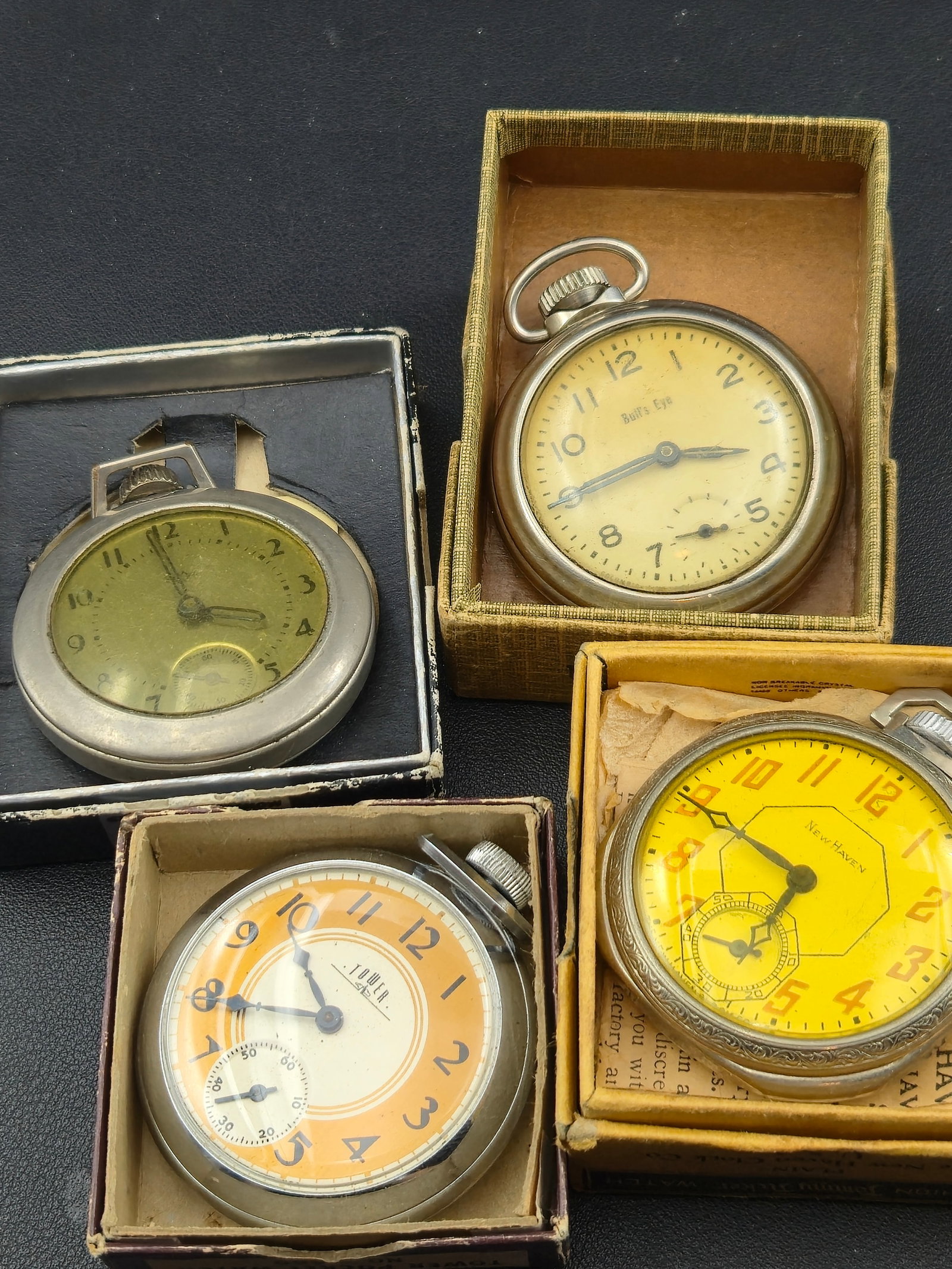 Vintage Pocket Watch Lot Tower New Haven Bulls Eye Wards All Running w Boxes (1 of 13)
