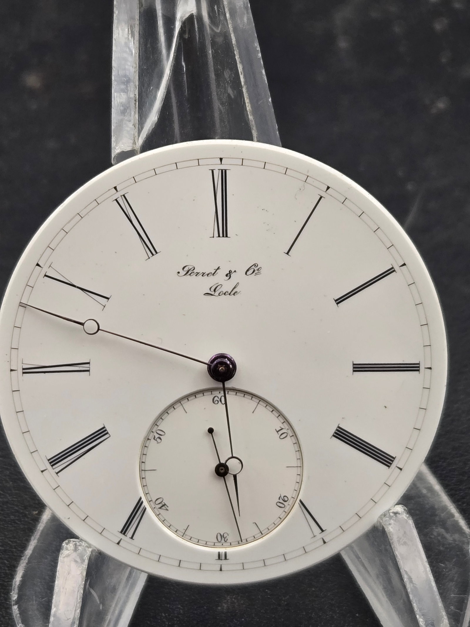 Antique Perret & Co Locle Pocket Watch Movement Dial Runs No Case 45.2mm (1 of 4)