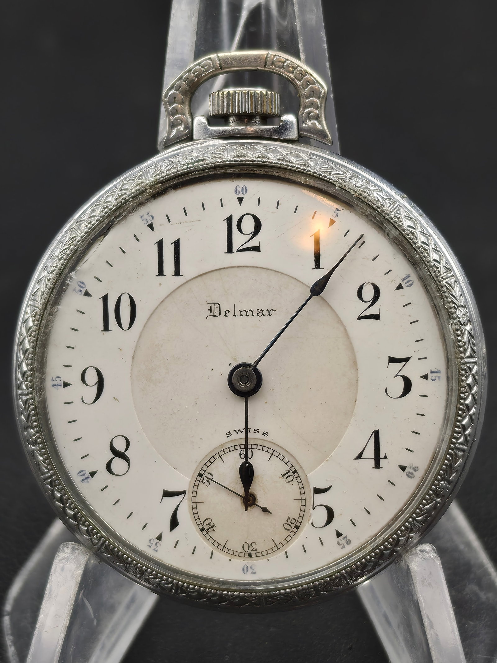 Delmar Pocket Watch 15J 5 Adj Sutton Case 45 mm Arabic Dial Swiss Early 1900s (1 of 8)