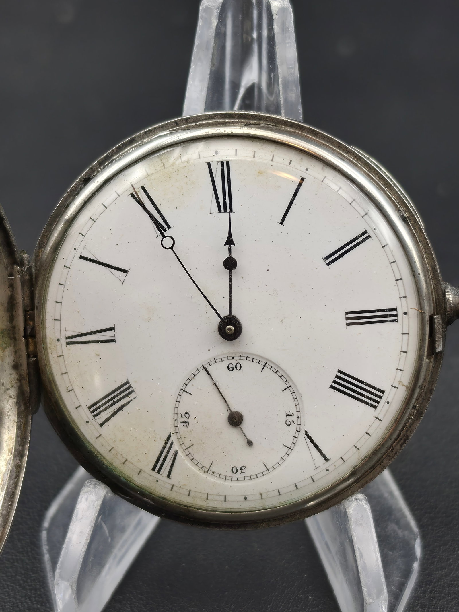 Antique Swiss Patent Lever Pocket Watch Roman Dial 51mm Runs c1890s Silveroid Case (1 of 11)