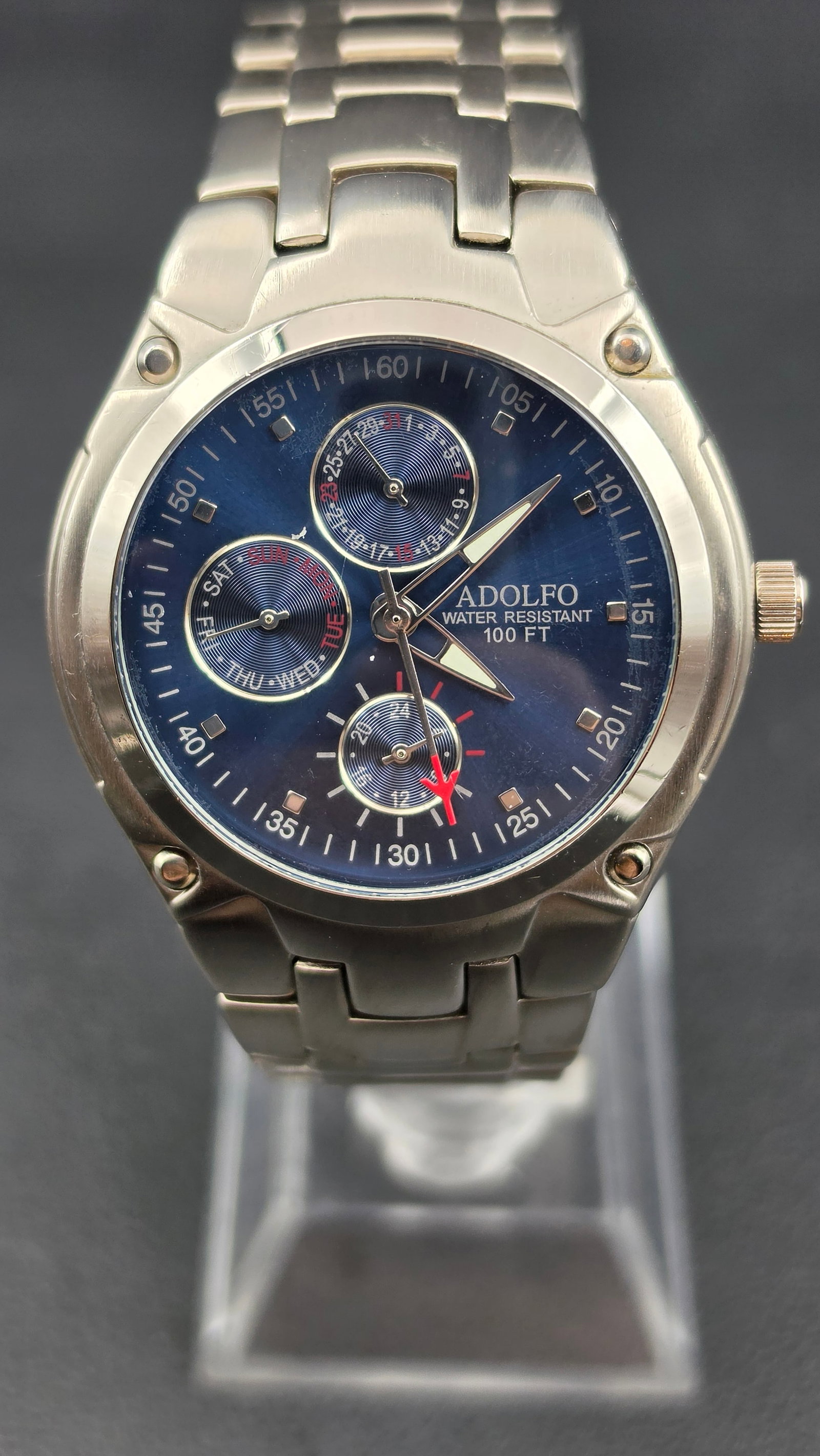Adolfo Multi Dial Quartz Sport Watch Blue Dial 100FT Steel 39mm Running (1 of 9)