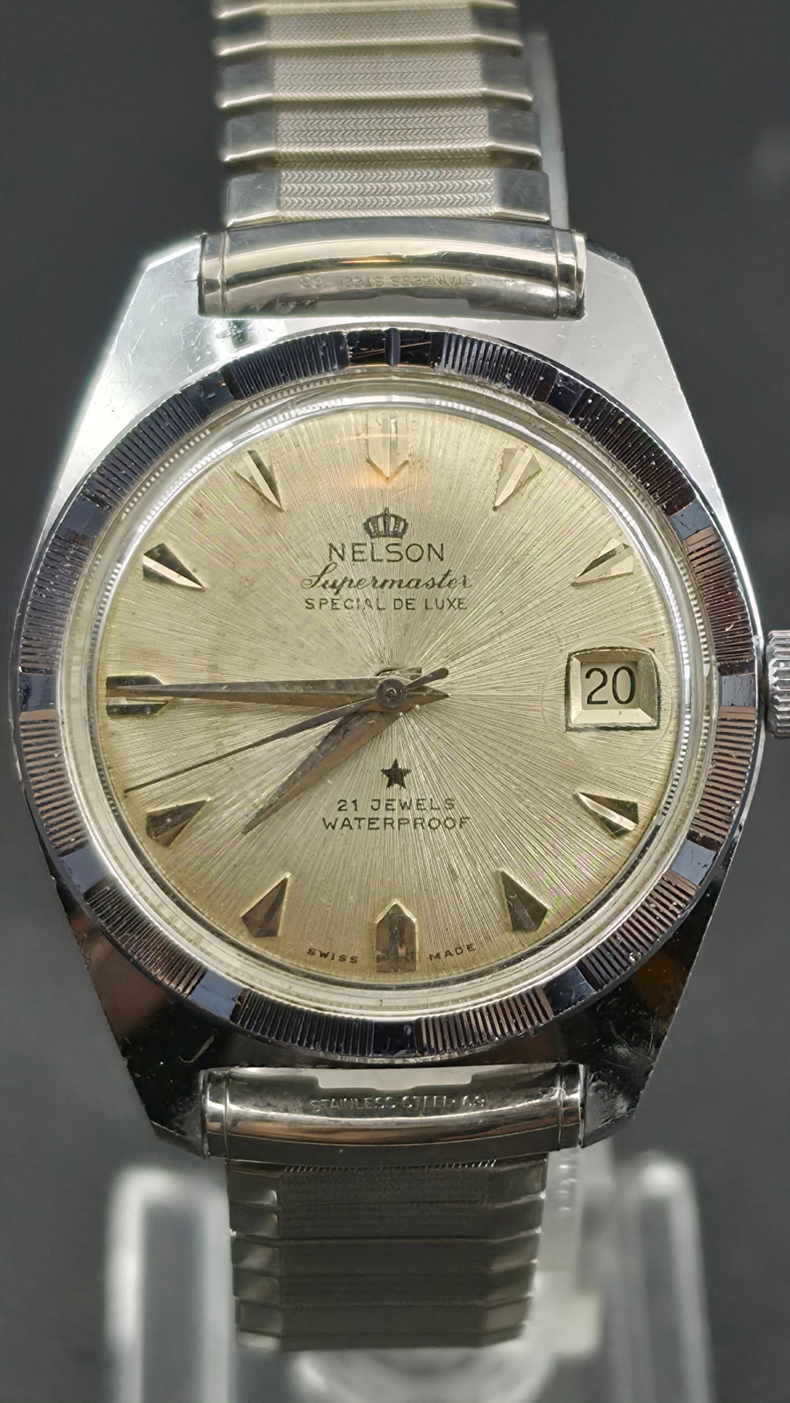 Nelson Supermaster Special De Luxe 21 Jewel Swiss Stainless Date Watch 35mm (1 of 9)