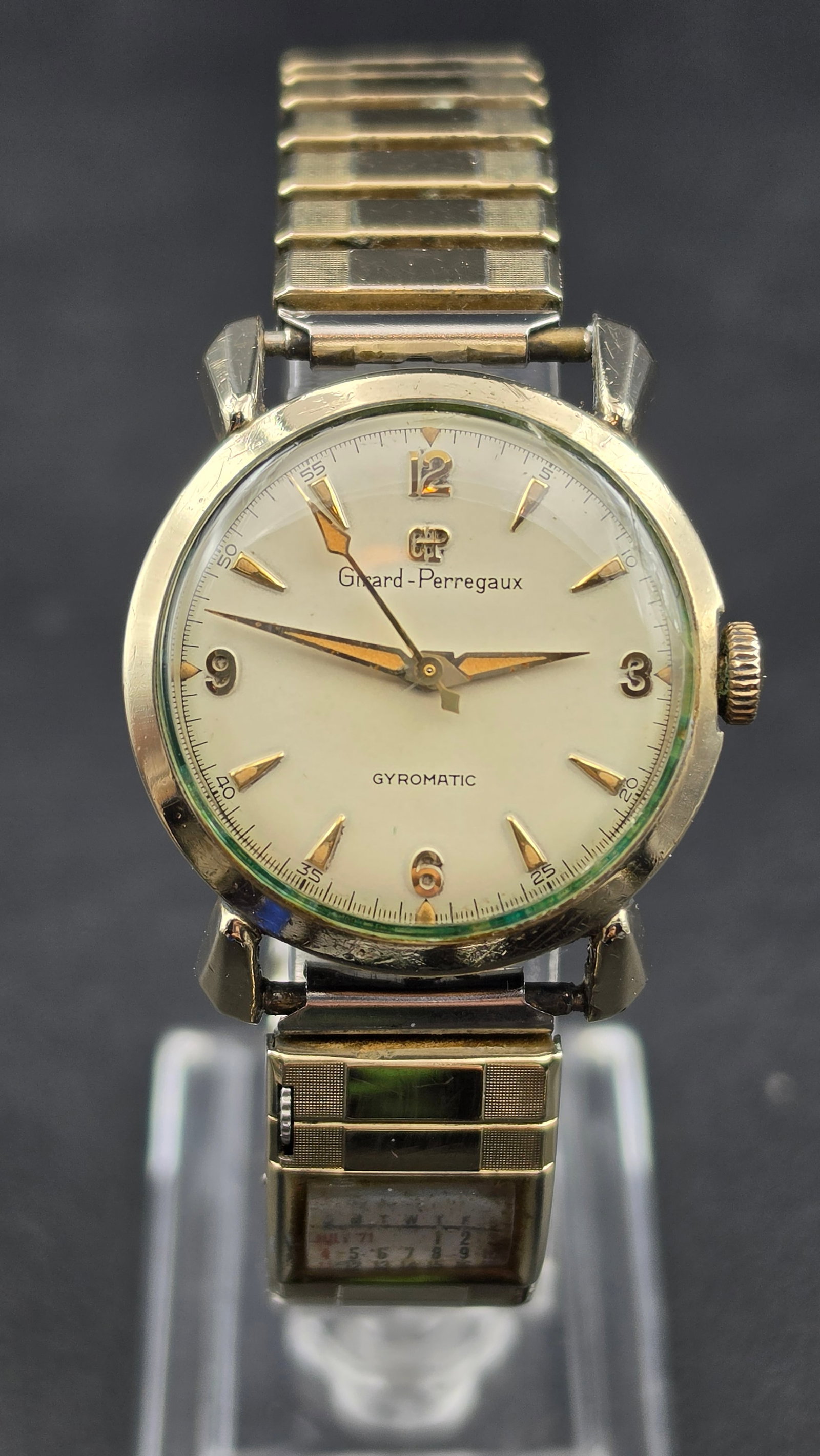 Girard-Perregaux Gyromatic 17 Jewel Automatic 10K Gold Fill Watch Speidel Bracelet Box c.1950s (1 of 15)