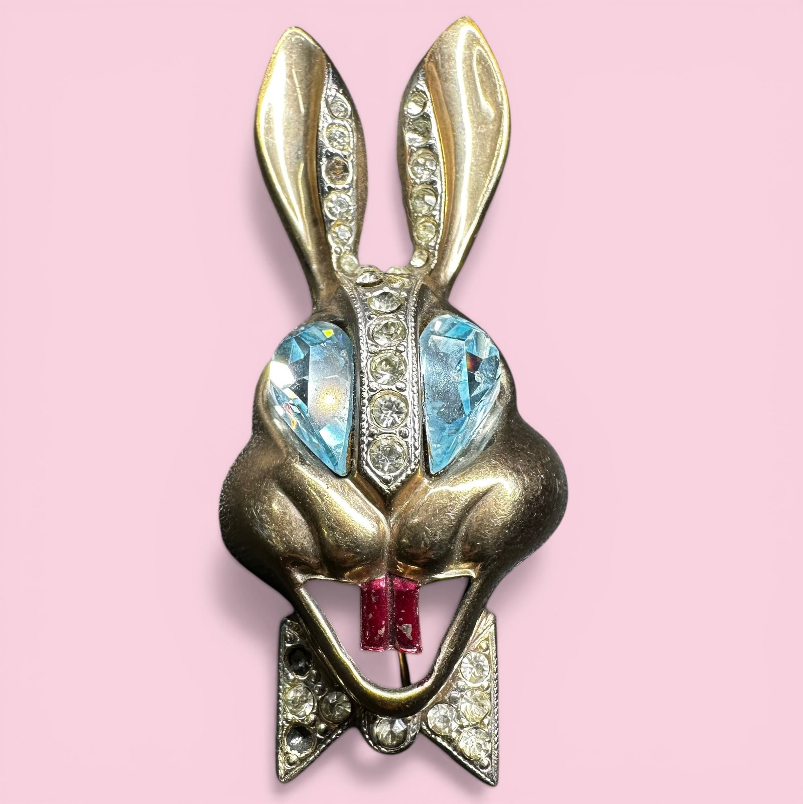 18g Vintage Karu Fifth Avenue Gold Tone & Rhinestone Figural Rabbit Brooch (1 of 9)