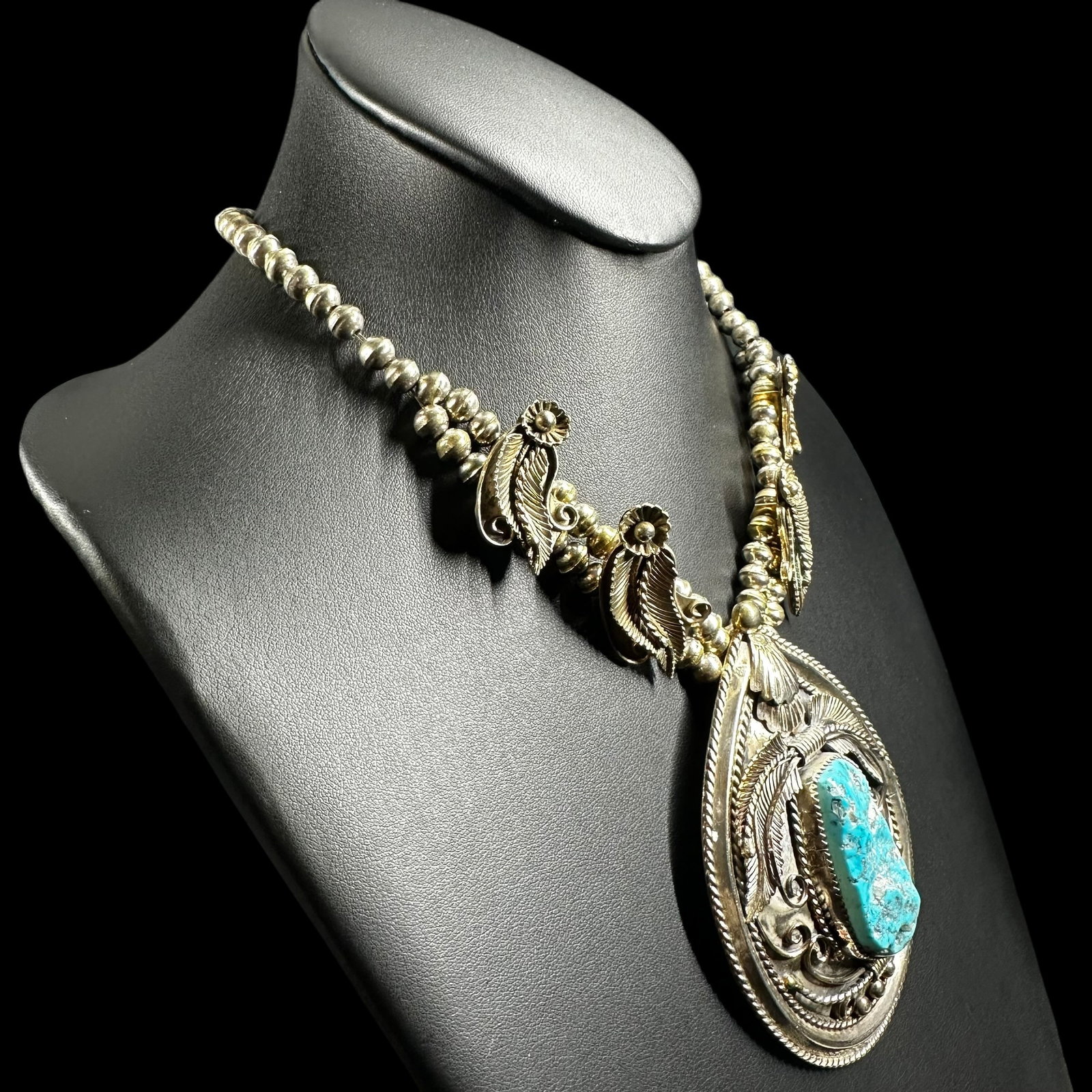16”/104g Native American Navajo Harry Benally Sterling Silver Morenci Turquoise Sheild Pendant: 16”/104g Native American Navajo Harry Benally Sterling Silver Morenci Turquoise Sheild Pendant Necklace:Brand/Model: Hallmarked hand signed, “H. Benally” Navajo artisan; Harry Benally.Ma