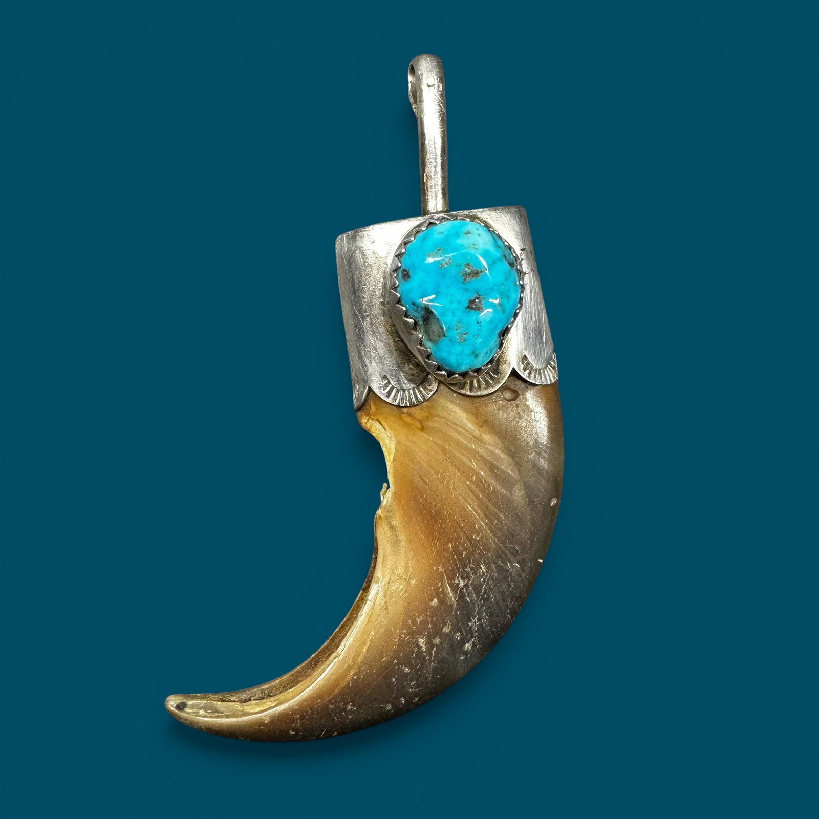 8g Native American Navajo Kingman Turquoise Bear Claw Pendant (1 of 8)