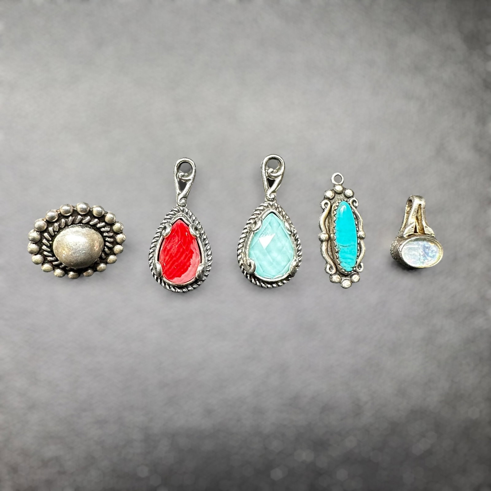 12g Native American Sterling Silver Kingman Turquoise, Opal & Faceted Glass Mixed Pin/Pendant Lot (1 of 13)