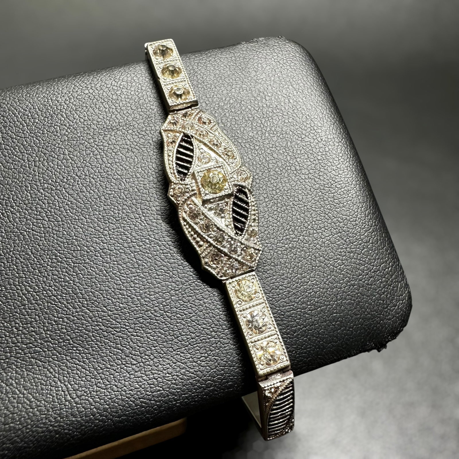 6.5”/19g Art Deco Sterling Silver Cubic Zirconia Link Bracelet (1 of 7)