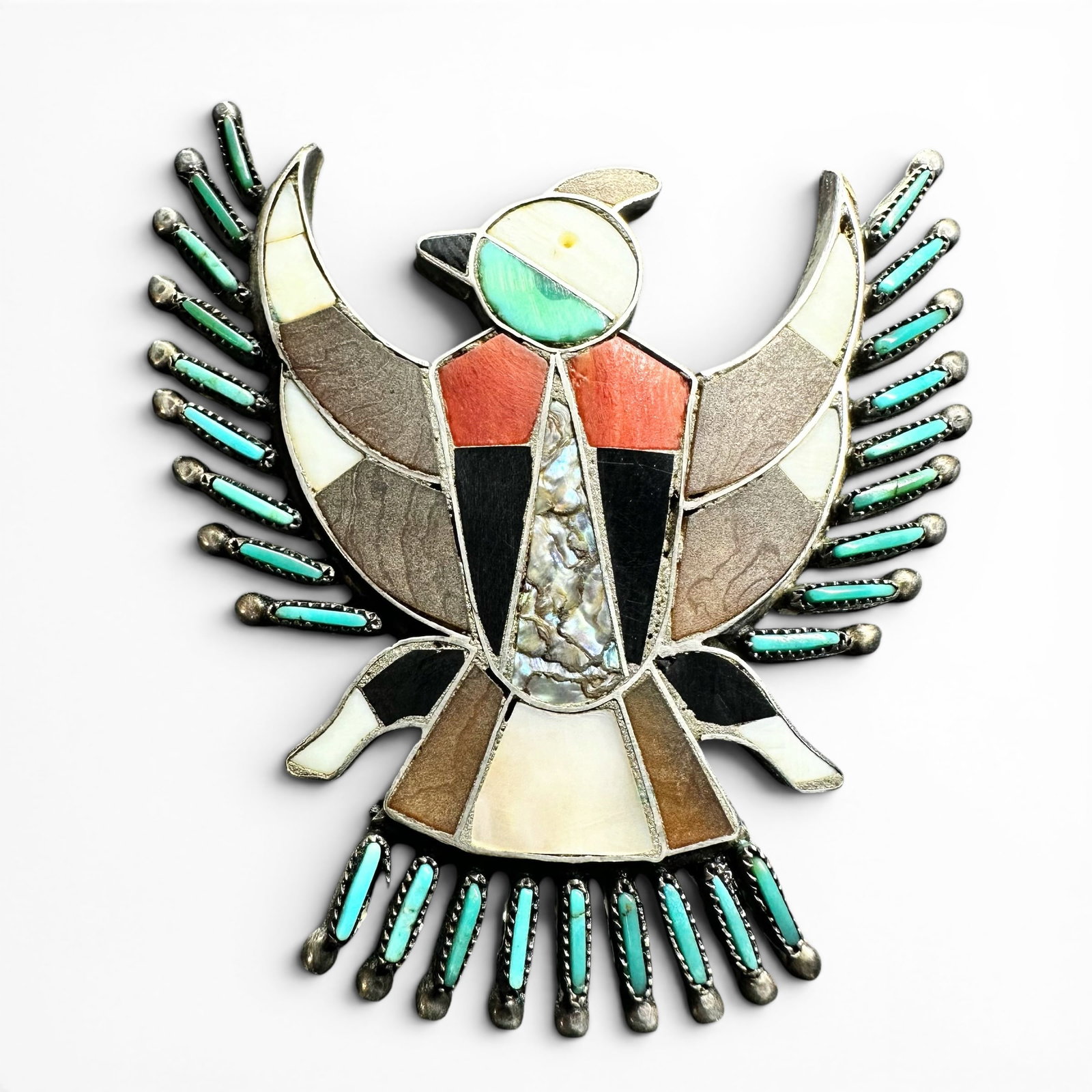 18g Native American Sterling Silver Thunderbird Petit Point Turquoise & Multi-Stone Inlay Bolo (1 of 9)