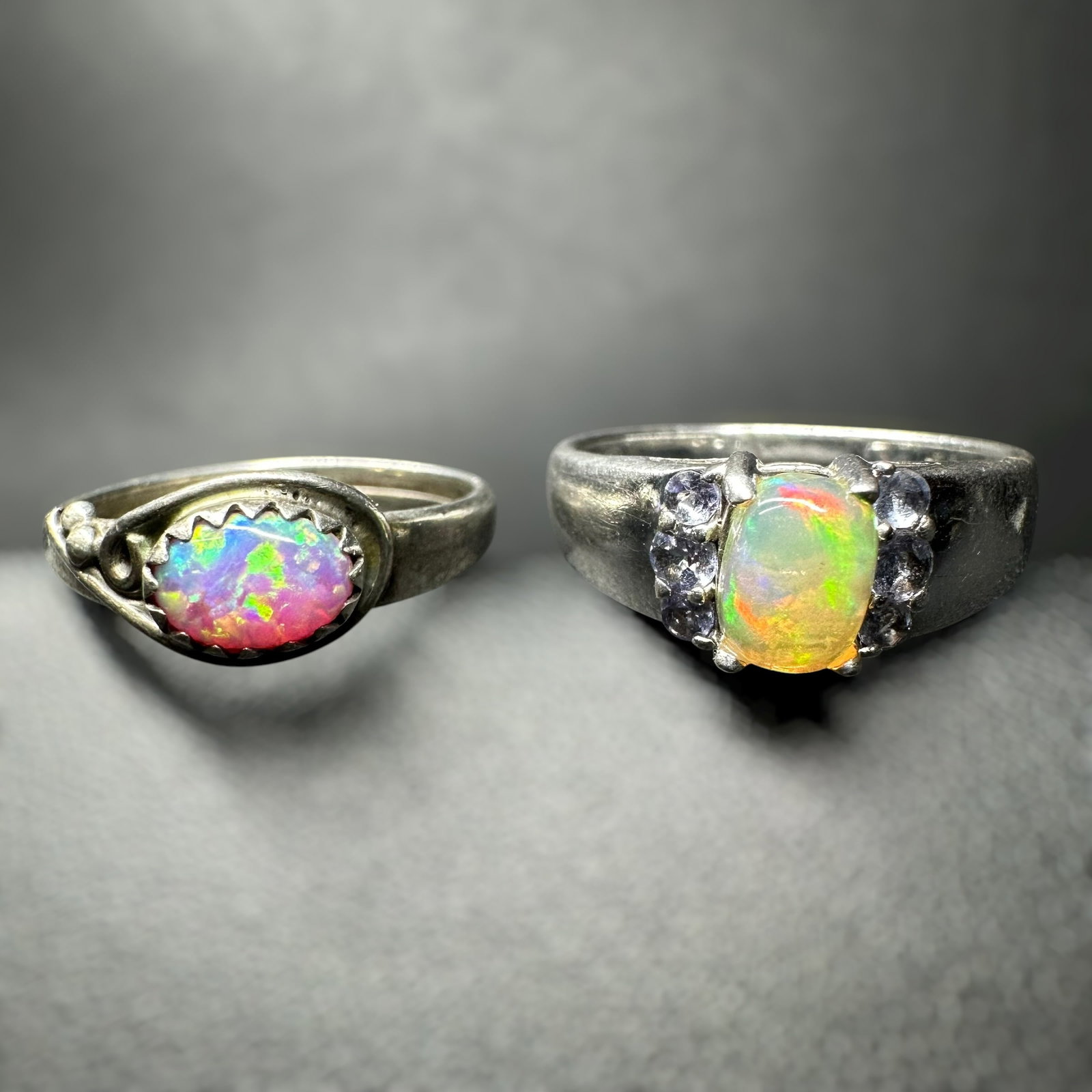 Sz7.5/Sz8.75/6g 925 Sterling Silver Opal Ring Lot: Sz7.5/Sz8.75/6g 925 Sterling Silver Opal Ring Lot:Brand/Model: Unknown; No hallmark.Manufacturer Location: unmarked.Year Produced: Unknown.Condition: Good condition with surface wear, scratches, and l