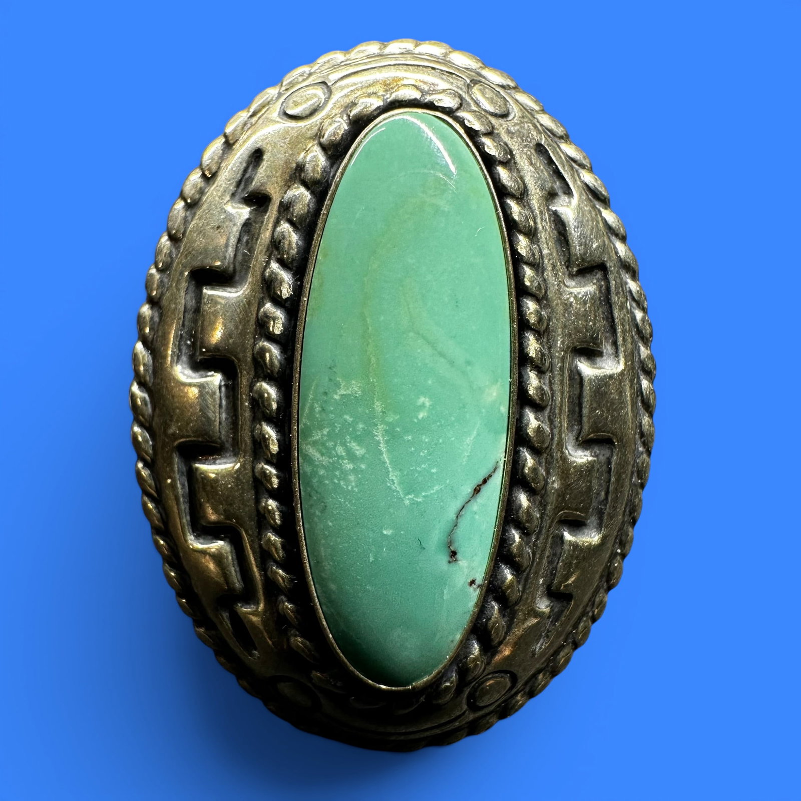 Sz9/8g Relios Native 925 Sterling Silver Turquoise Ring: Sz9/8g Relios Native 925 Sterling Silver Turquoise Ring:Brand/Model: Hallmarked: "R" with crescent moon. Shop mark for Relios Jewelry / Carolyn Pollack.Manufacturer Location: unmarked.Year Produced: U
