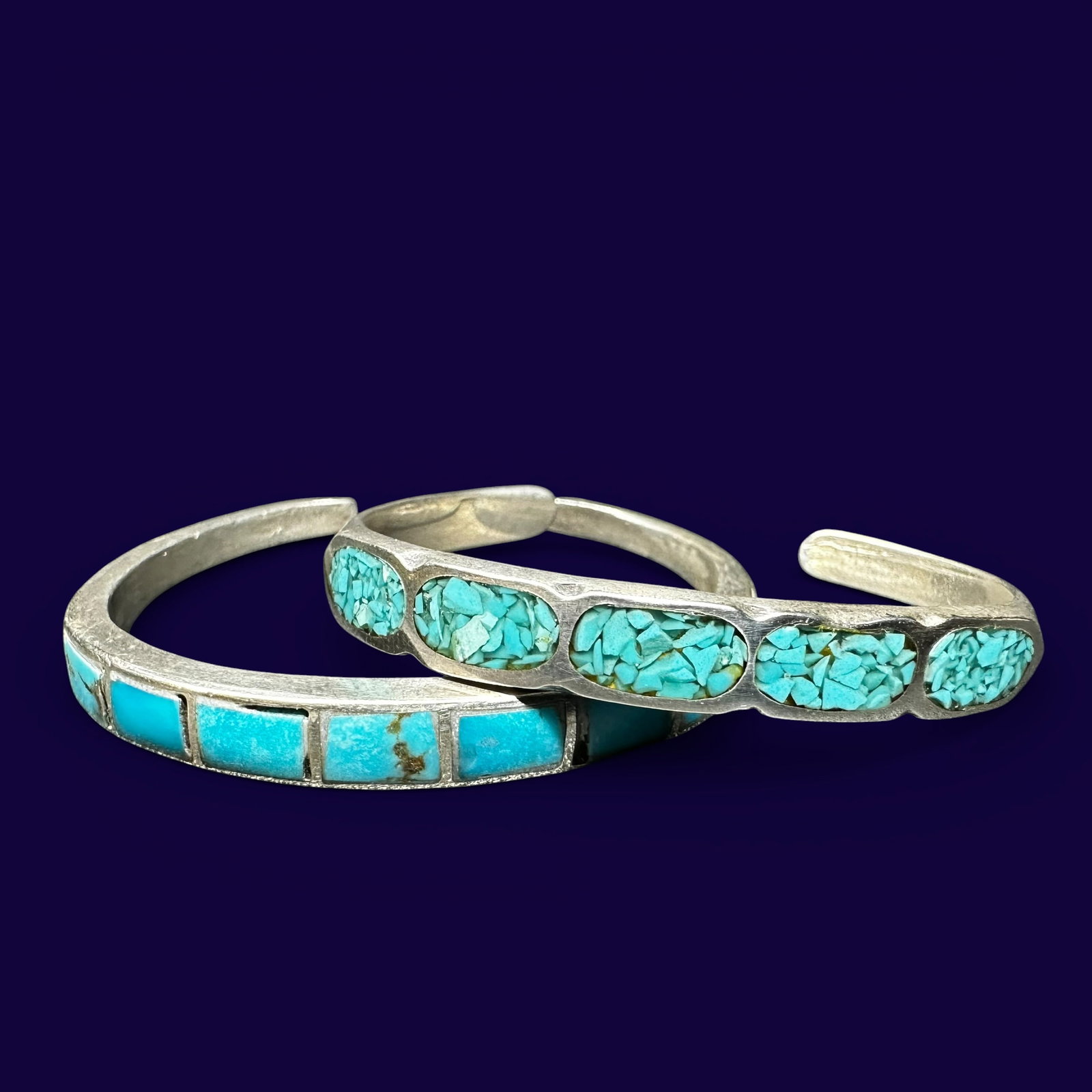 29g Native American Sterling Silver Turquoise Inlay Cuff Lot(XS): 29g Native American Sterling Silver Turquoise Inlay Cuff Lot(XS):Brand/Model: No hallmarks.Manufacturer Location: unmarked.Year Produced: Unknown.Condition: Overall good condition with surface wear, l