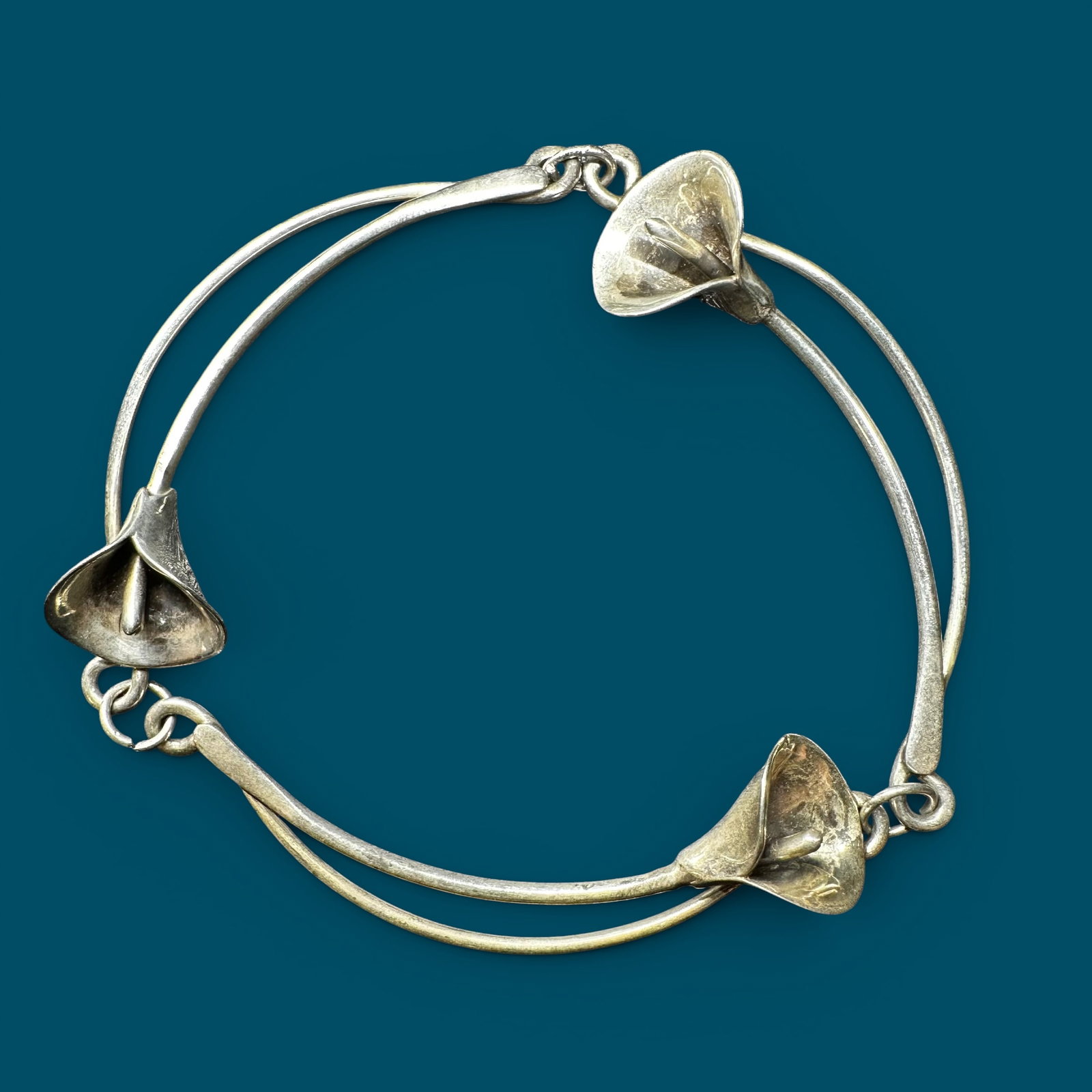 6.5”/10g Vintage Sterling Silver Calla Lily Bracelet (No Clasp) (1 of 8)
