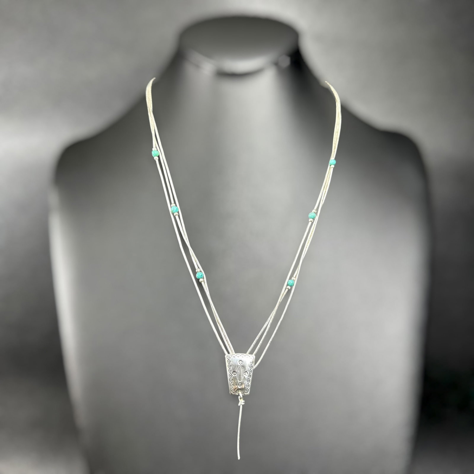 19”/11g Native American Liquid Sterling Silver Kingman Turquoise Bead Necklace (1 of 9)