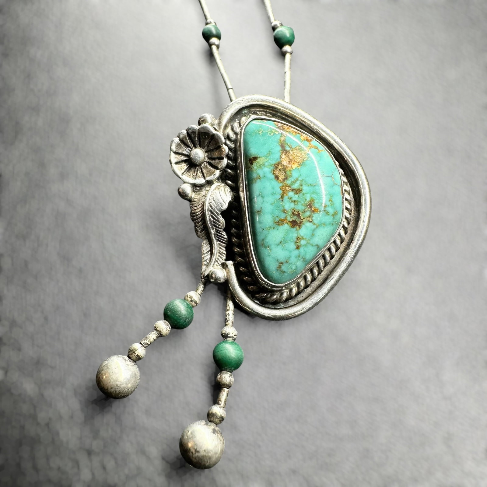 15”/12g Native American Liquid Sterling Silver Malachite Bead Royston & Turquoise (1 of 11)