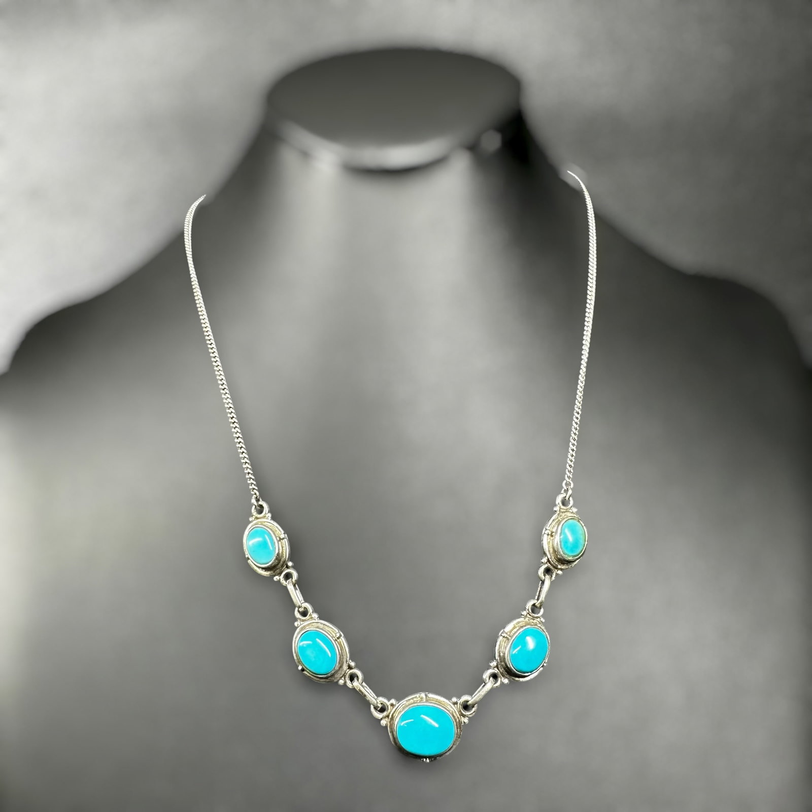 18”/16g 925 Sterling Silver Turquoise Link Pendant Necklace (1 of 9)